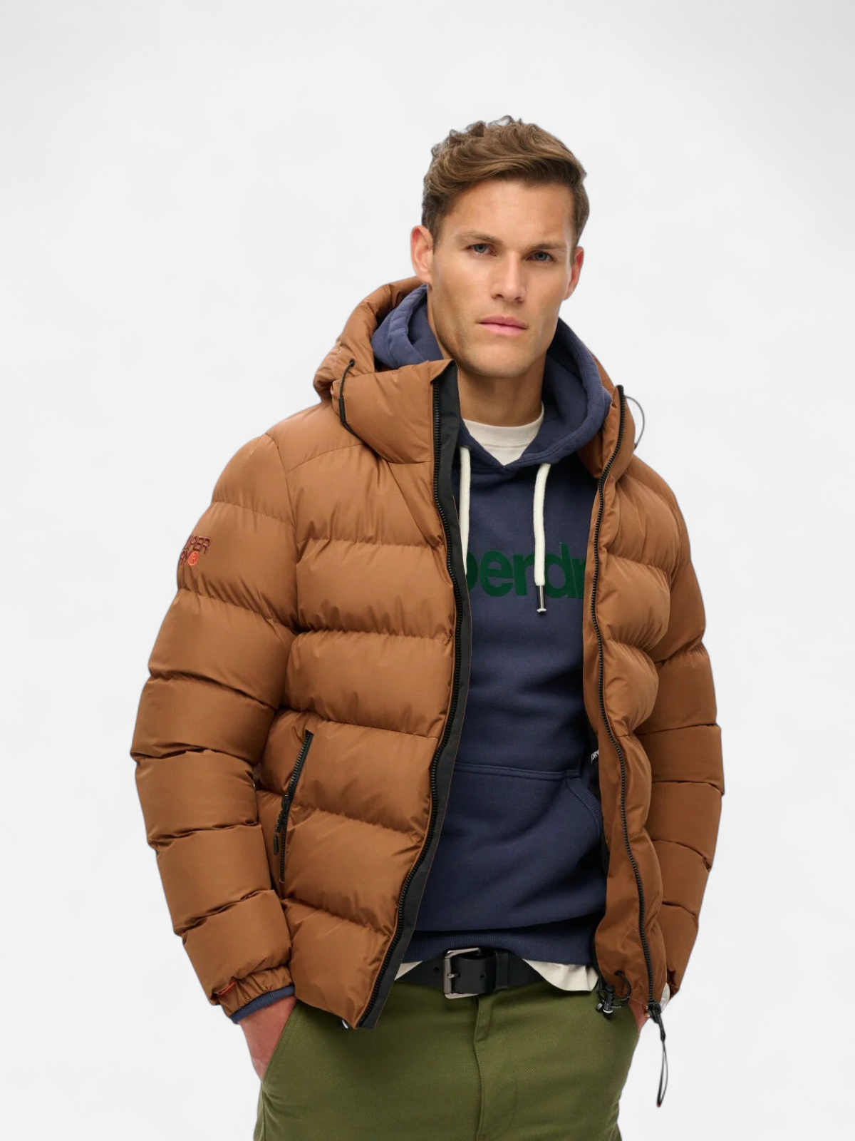 Superdry Miesten Talvitakki, Hooded Sports Puffer Jacket Konjakinruskea - Kekäle.fi