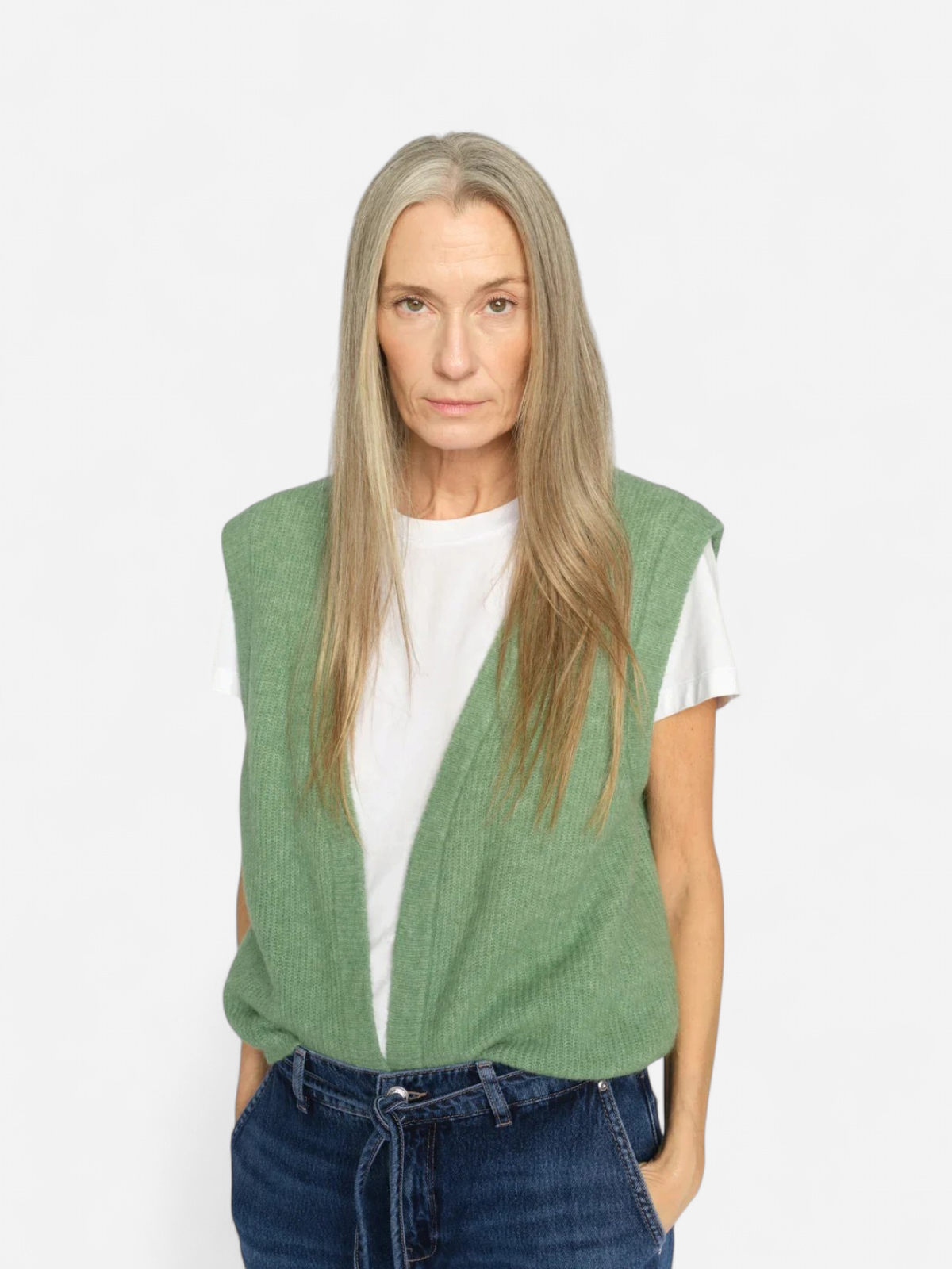 Mos Mosh naisten neuleliivi Thora Knit Vest, vaaleanvihreä - Kekäle.fi