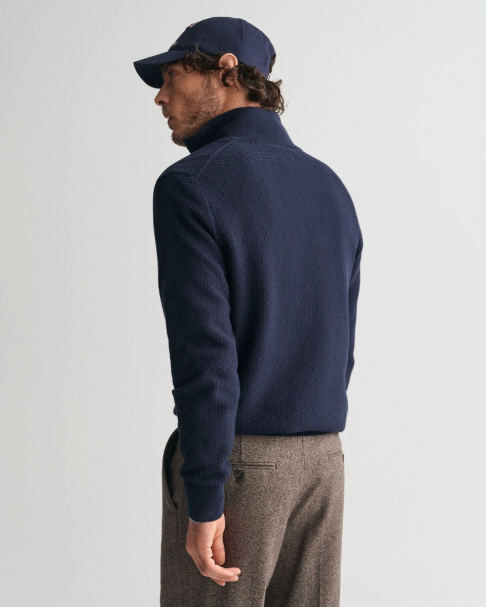 Gant Miesten Neulepusero, COTTON MICRO TEXTURED HALF ZIP Tummansininen