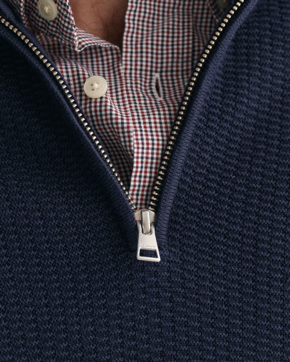 Gant Miesten Neulepusero, COTTON MICRO TEXTURED HALF ZIP Tummansininen