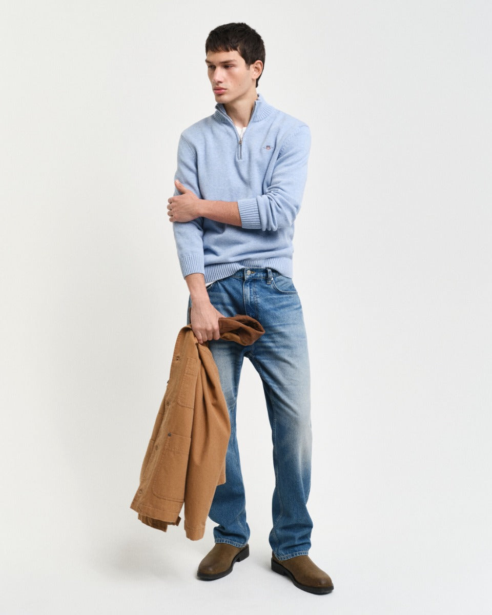 Gant neule, CASUAL COTTON HALF ZIP Vaaleansininen