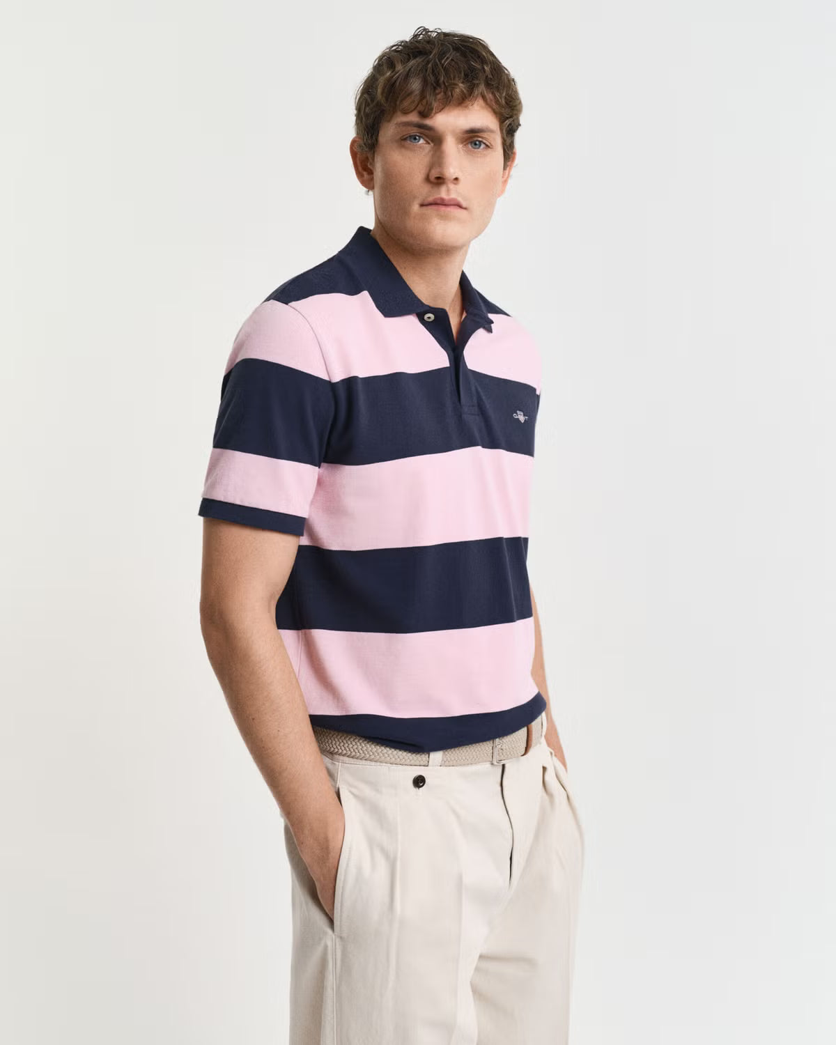 Gant miesten Pikeepaita Block Striped Piqué Polo Shirt, raidallinen pinkki