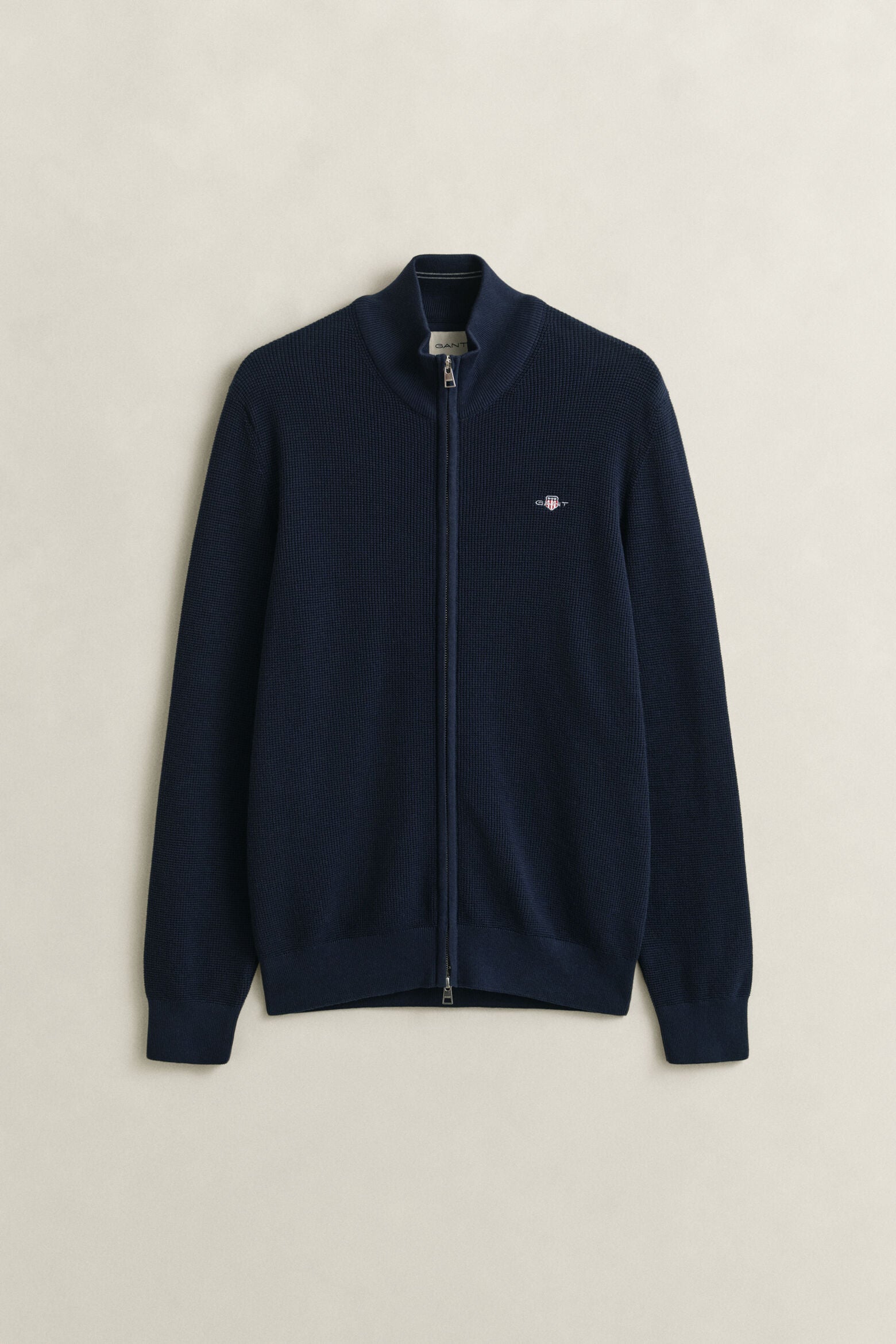 Gant miesten neuletakki Micro Textured Cotton Zip Cardigan, tummansininen