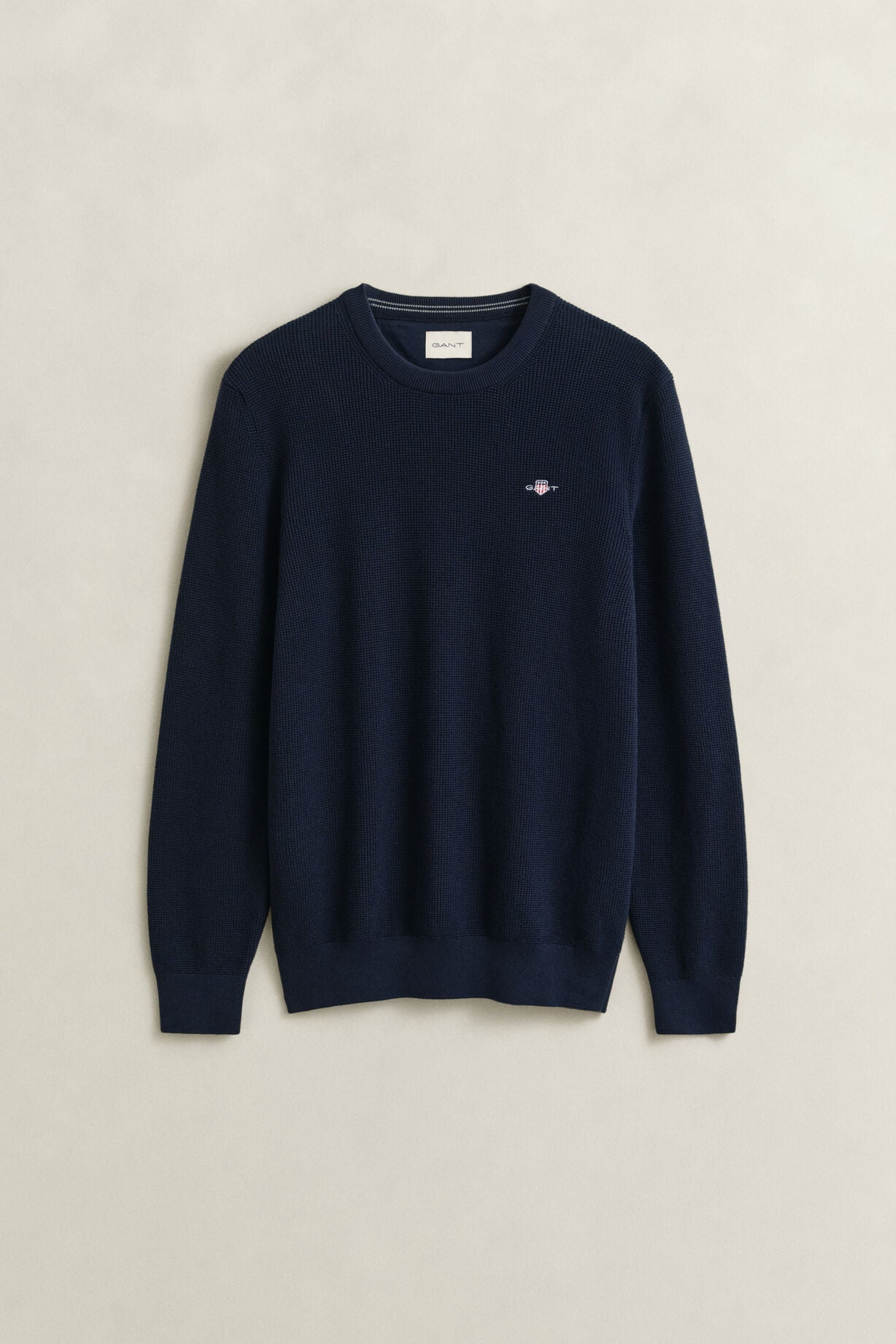 Gant miesten neulepusero Micro Textured Cotton C-Neck, tummansininen
