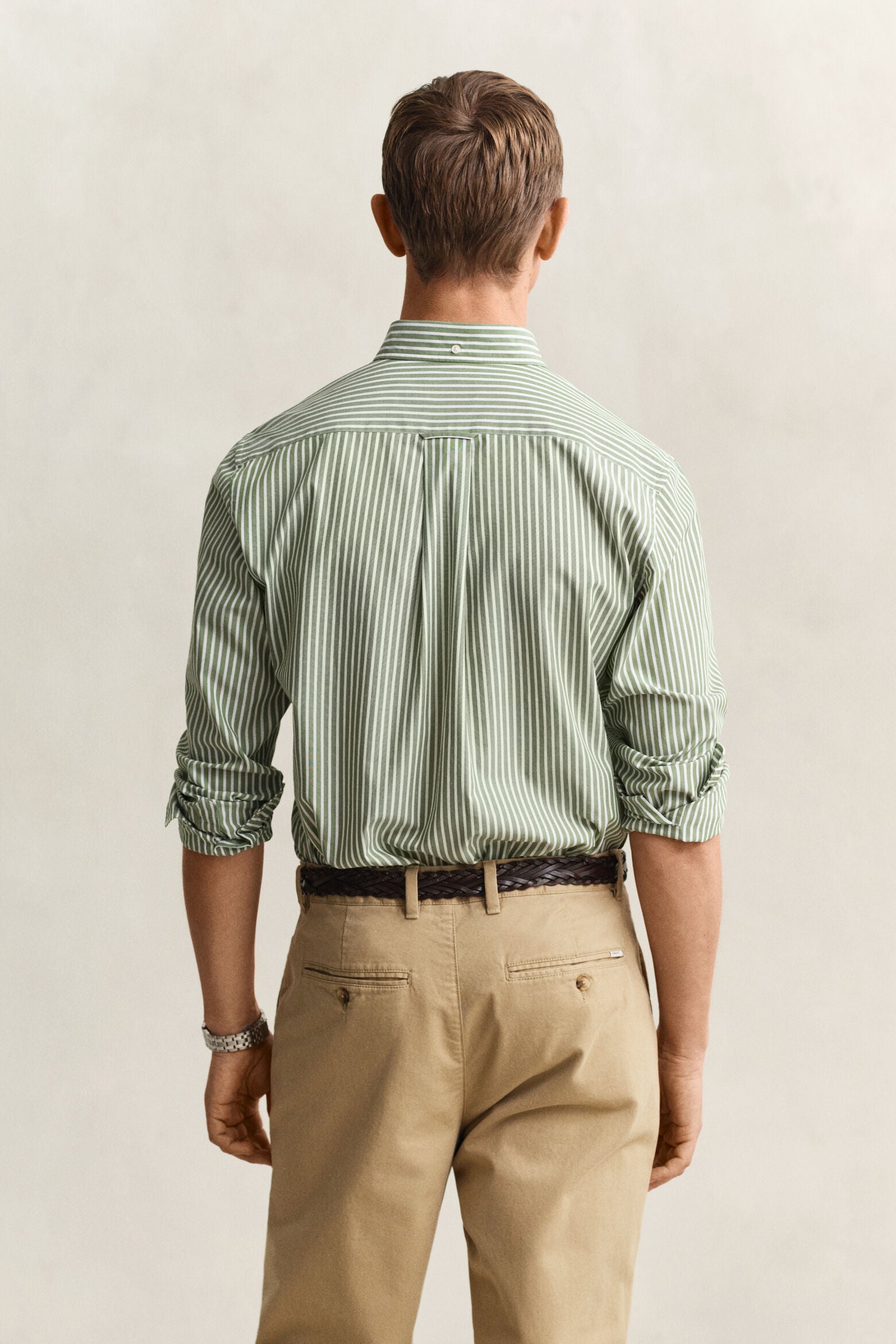 Gant miesten kauluspaita Reg Classic Poplin Stripe, raidallinen vihreä