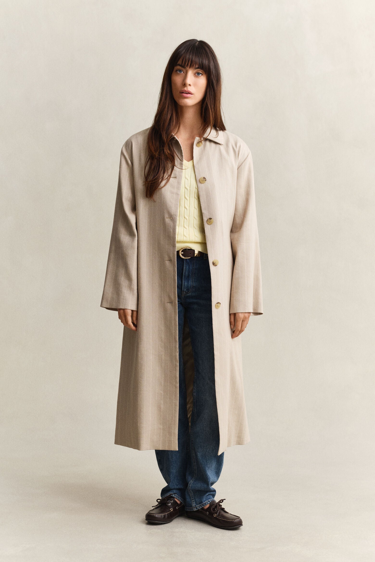 Gant naisten neulepusero Strech Cotton Cable V-Neck, sitruunankeltainen