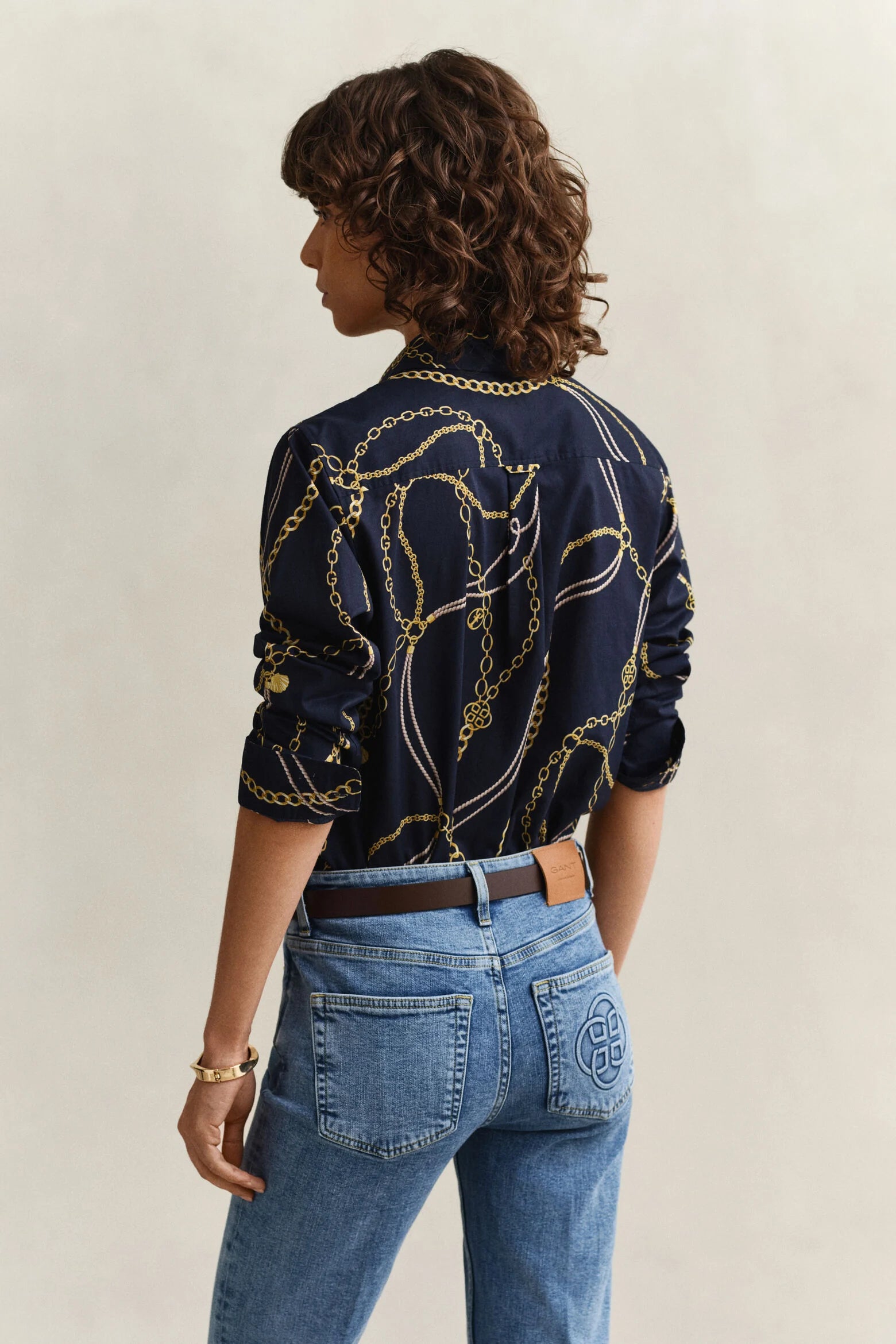 Gant naisten paitapusero Reg Printed CTN Voile Shirt, sininen kuosi