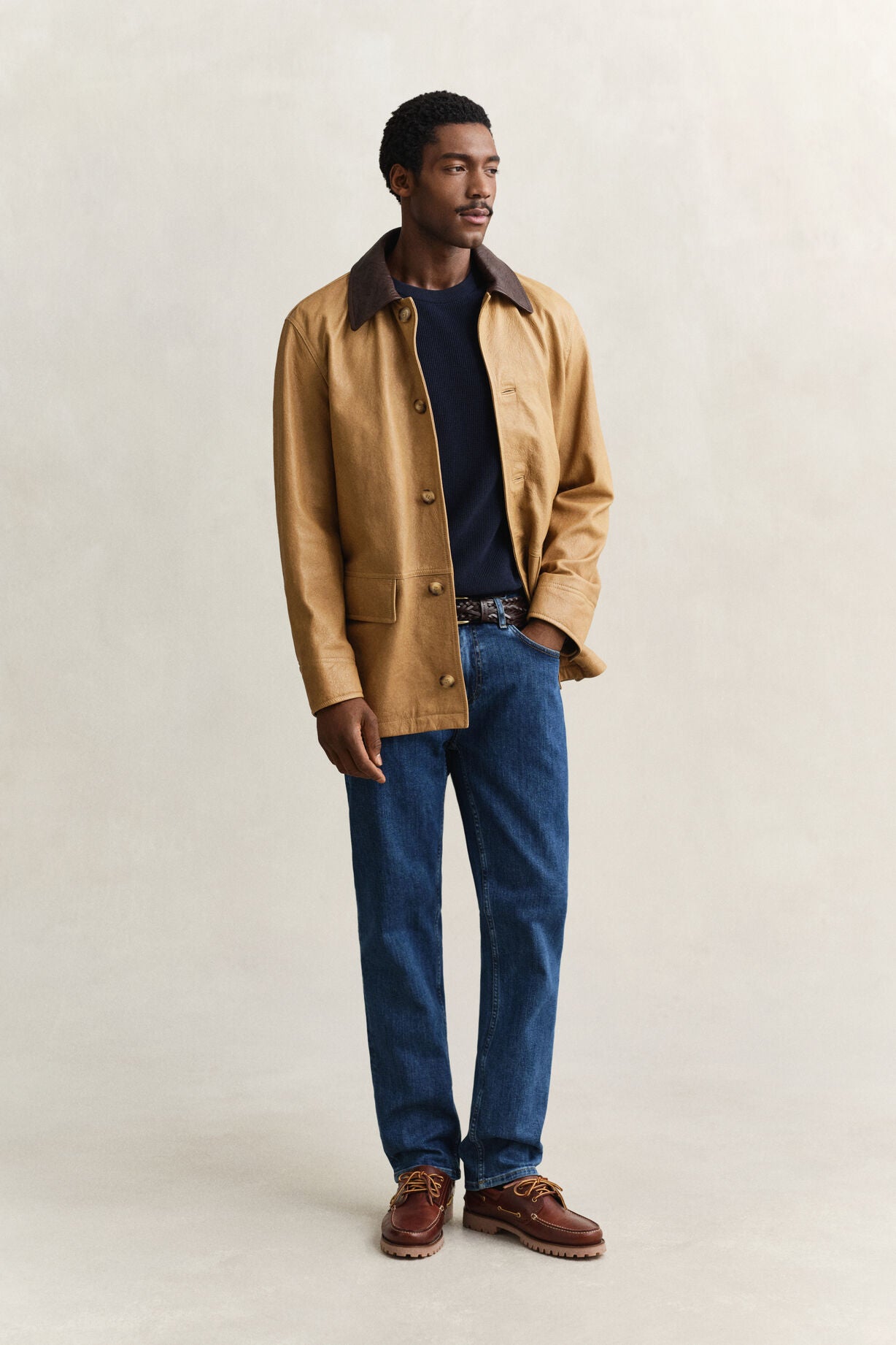 Gant miesten neulepusero Micro Textured Cotton C-Neck, tummansininen