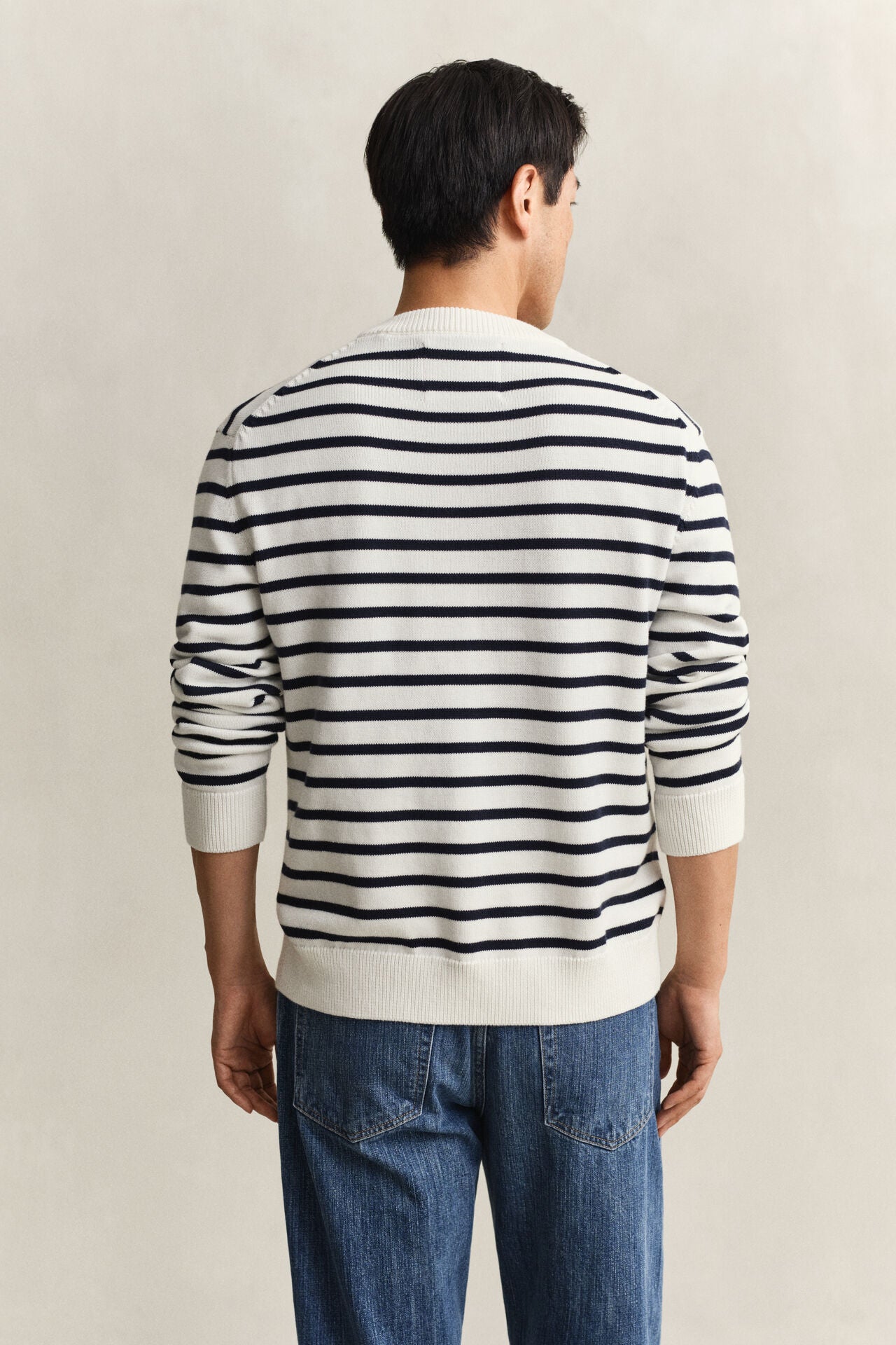 Gant miesten neulepusero Breton Stripe Graphic C-Neck, raidallinen sininen