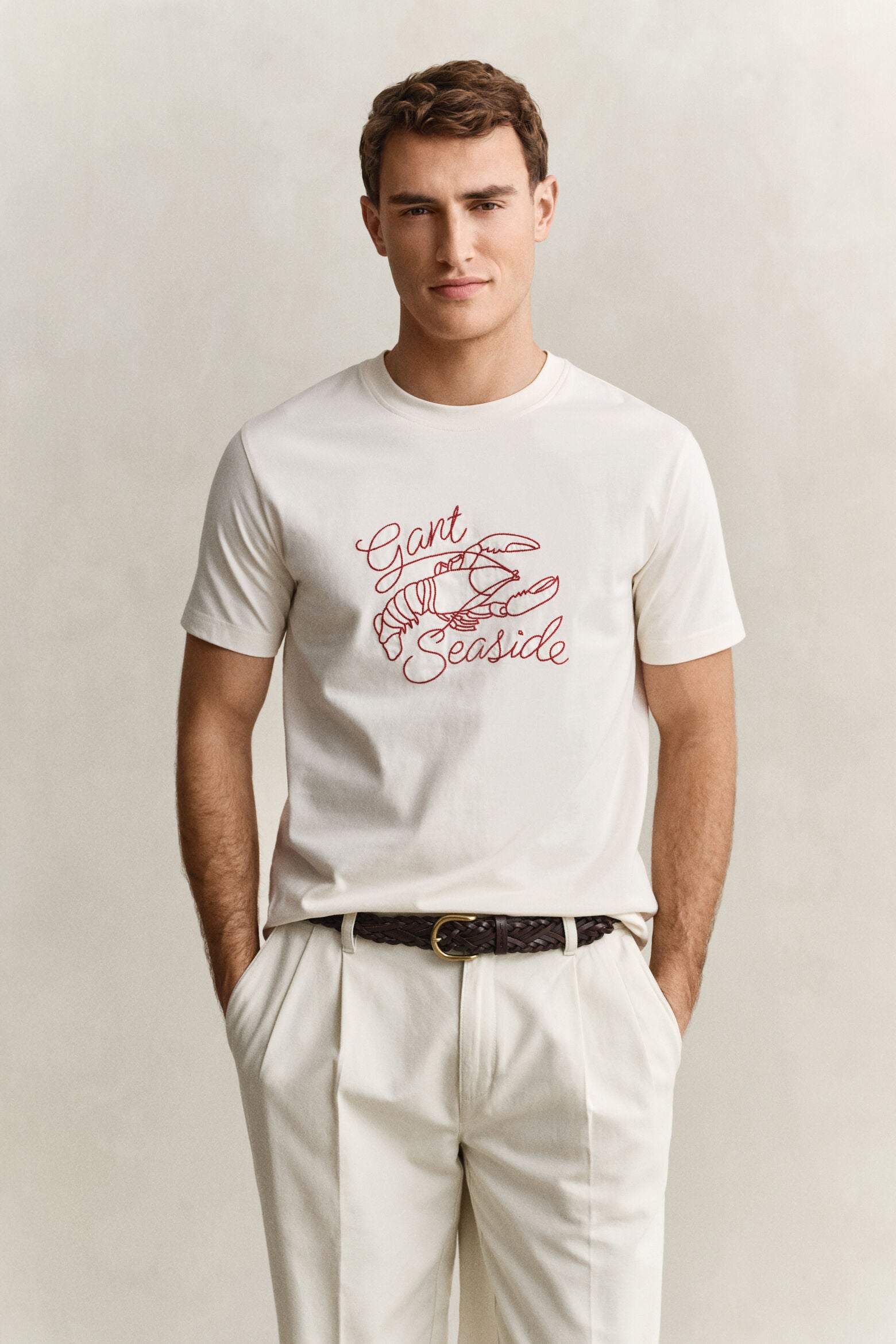 Gant miesten t-paita Embroidered T-paita, valkoinen