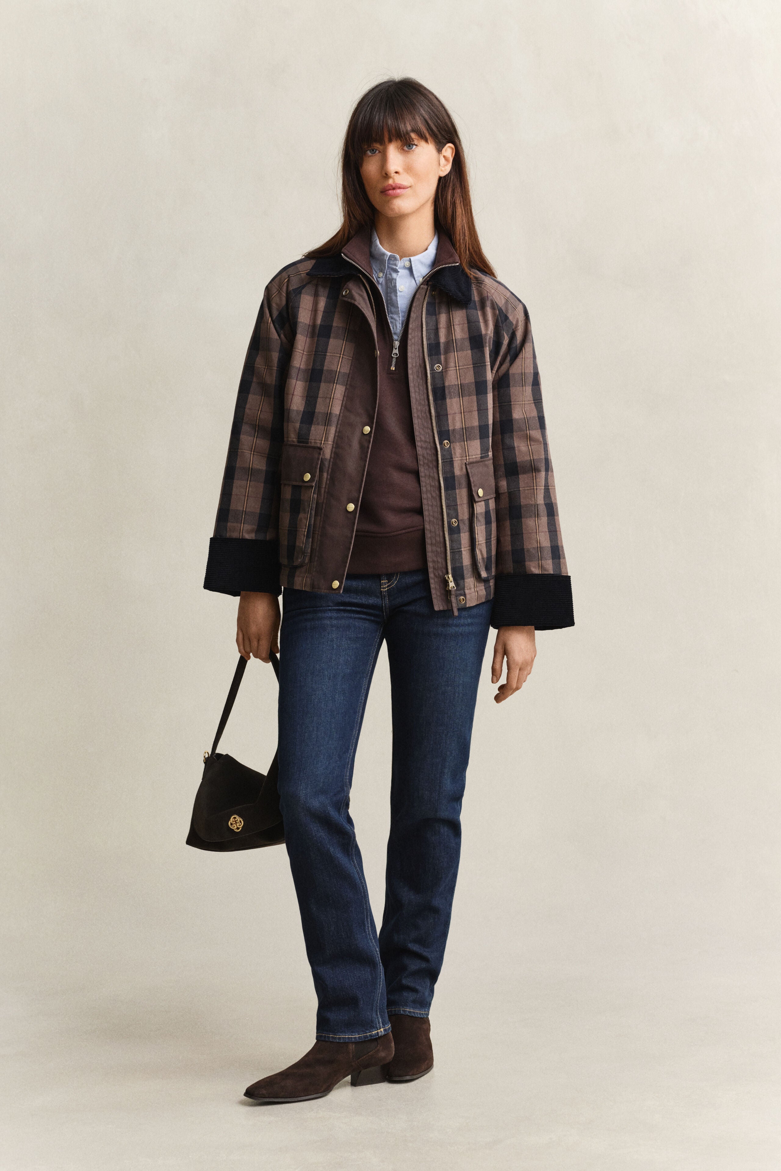 Gant naisten collegepaita Shield Half-Zip, tummanruskea