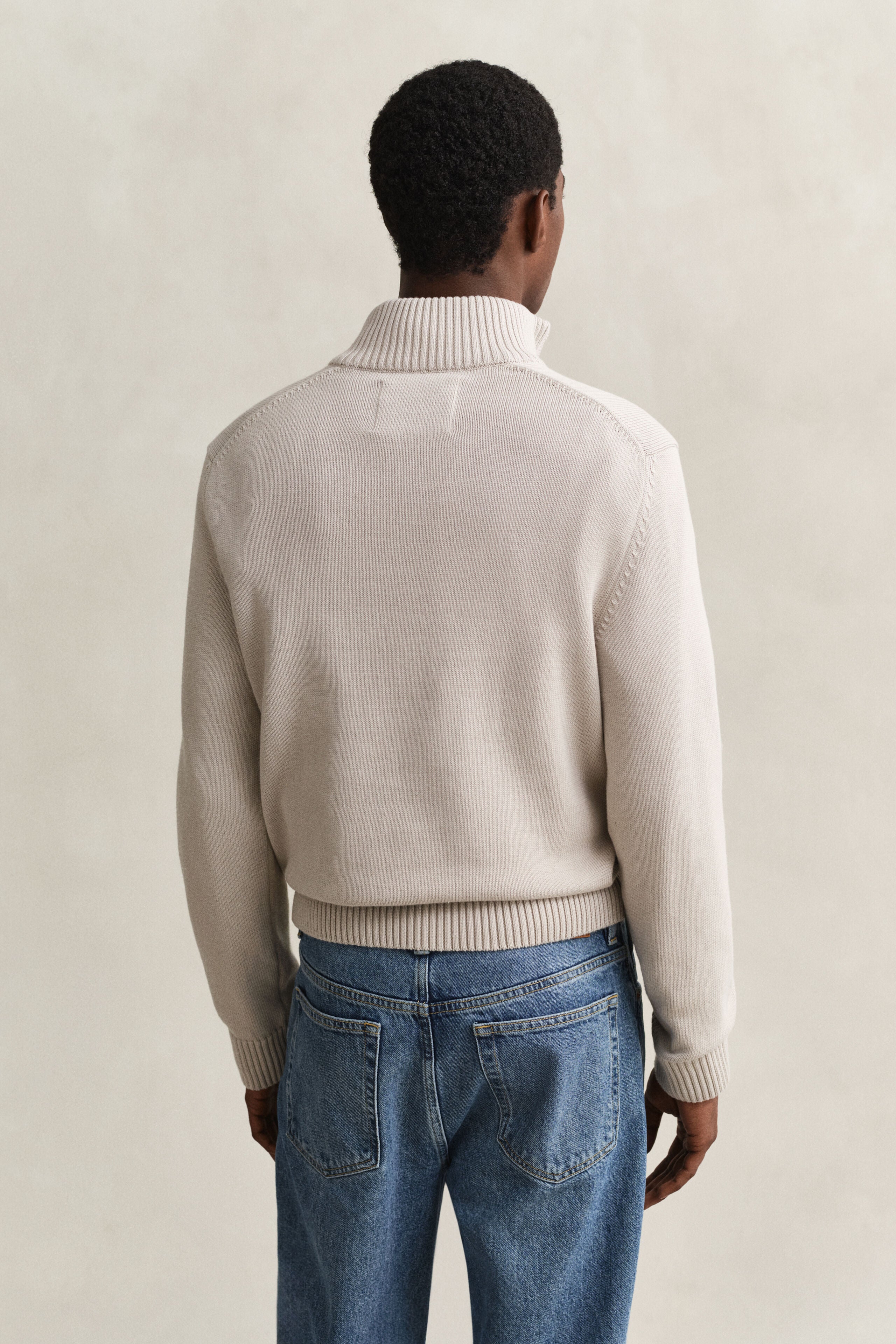 Gant miesten neulepusero Casual Cotton Half Zip, hiekka