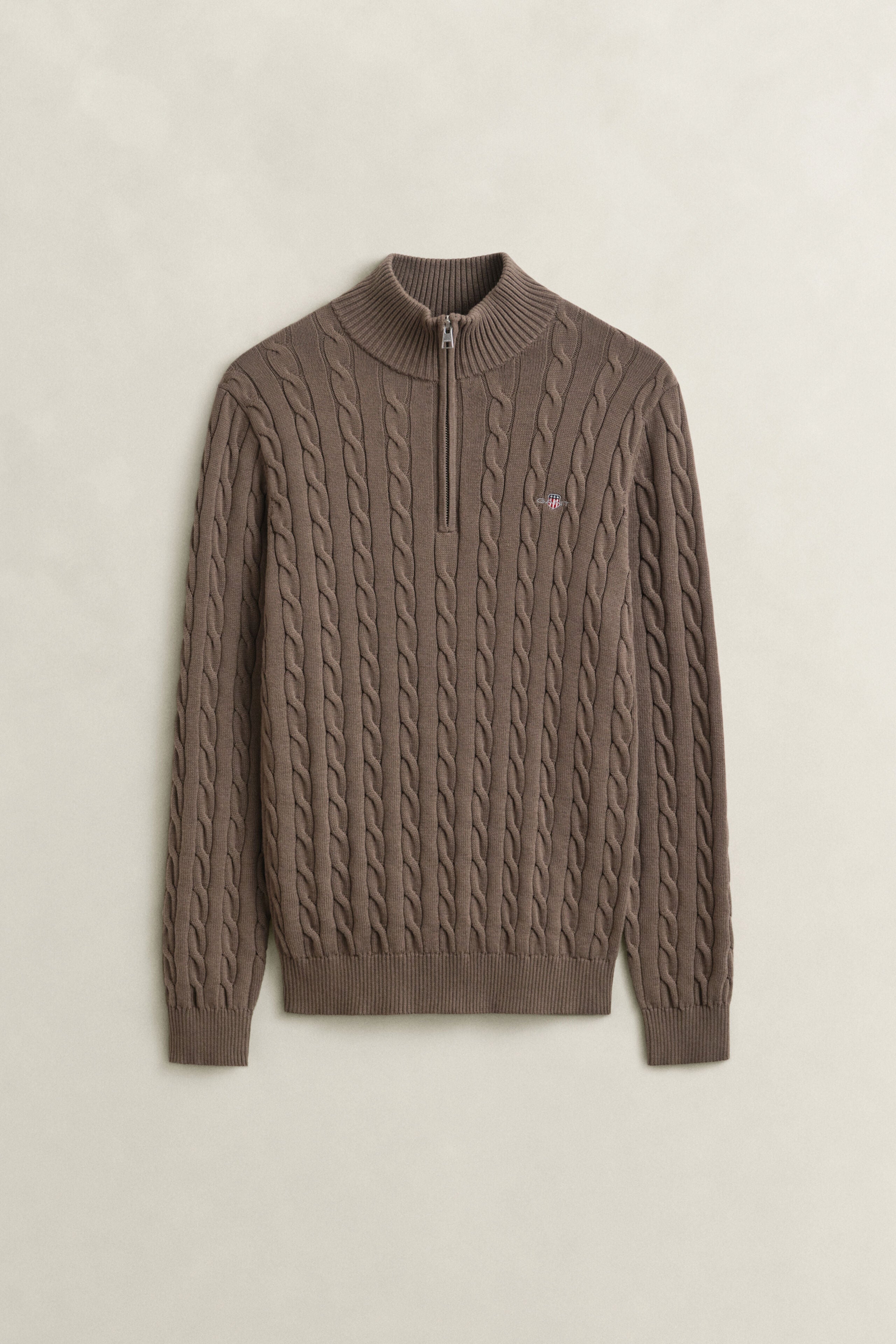 Gant miesten neulepusero Cotton Cable Half Zip, vaaleanruskea