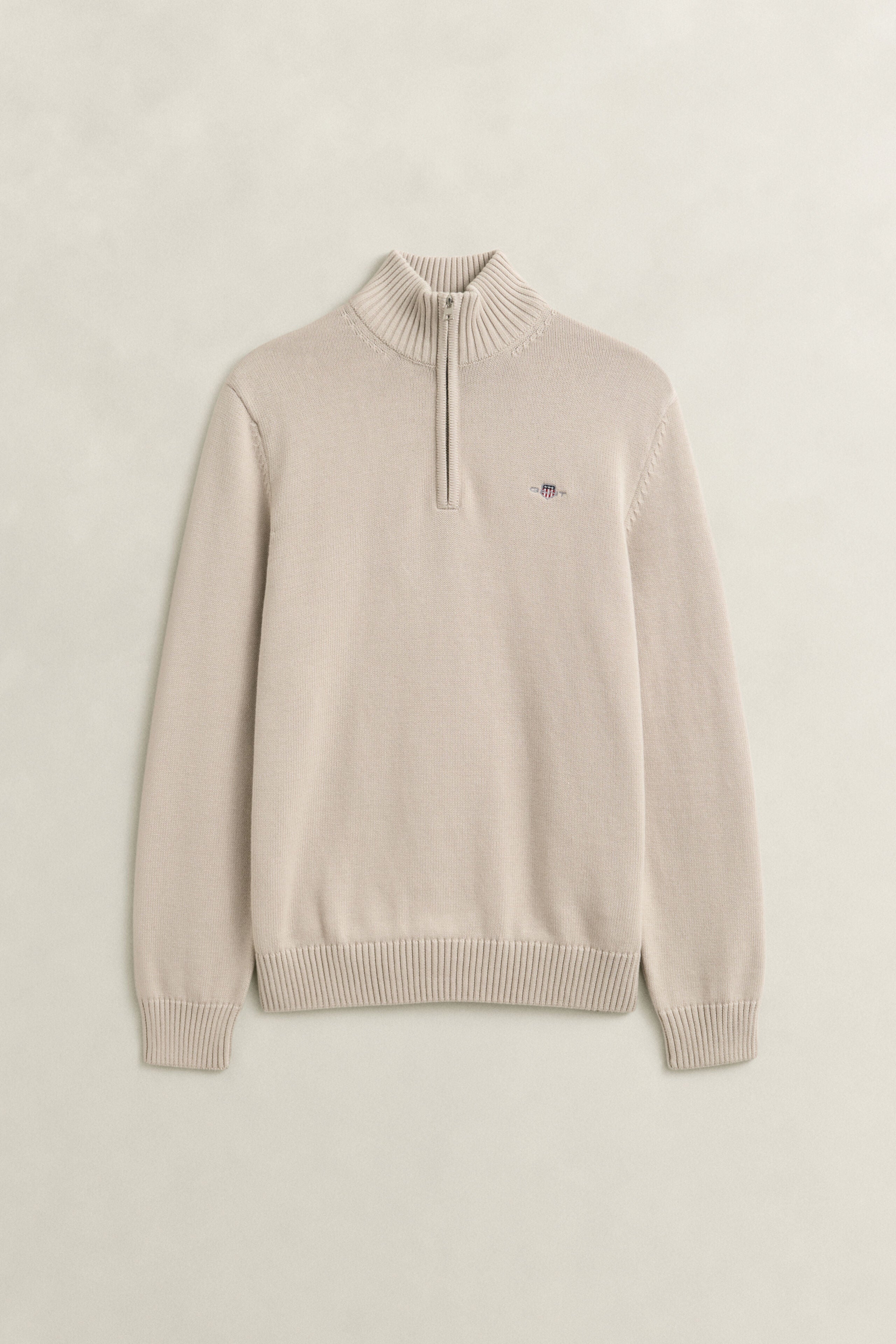 Gant miesten neulepusero Casual Cotton Half Zip, hiekka