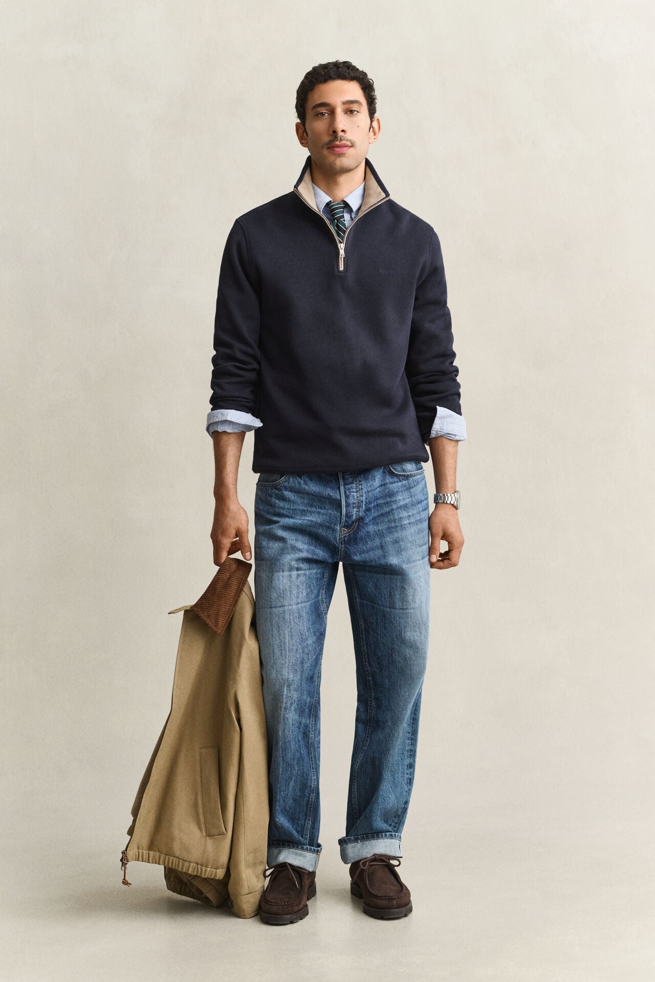 Gant miesten collegepaita Sacker Rib Half Zip, tummansininen