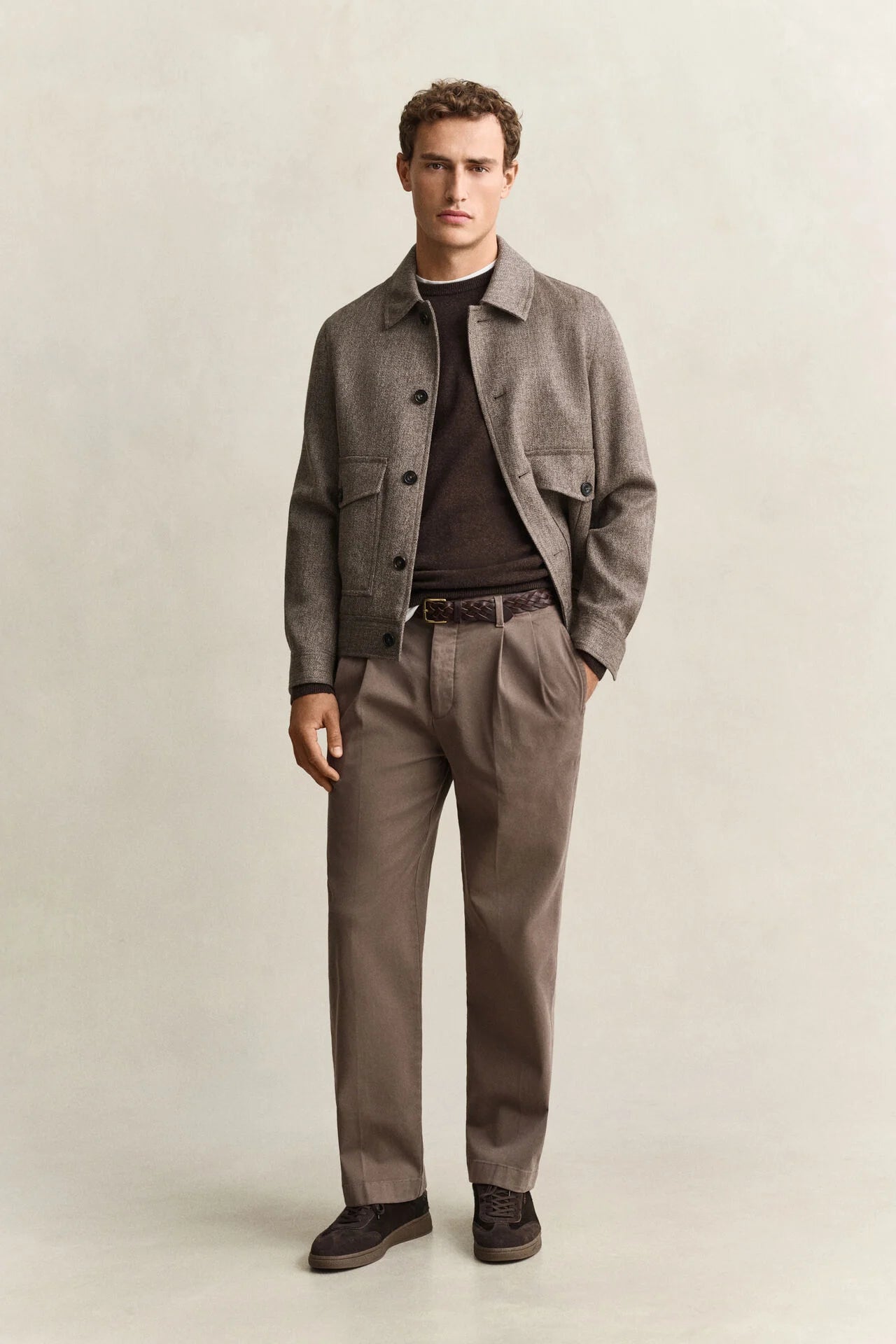 Gant miesten neulepusero Superfine Lambswool C-Neck, tummanruskea