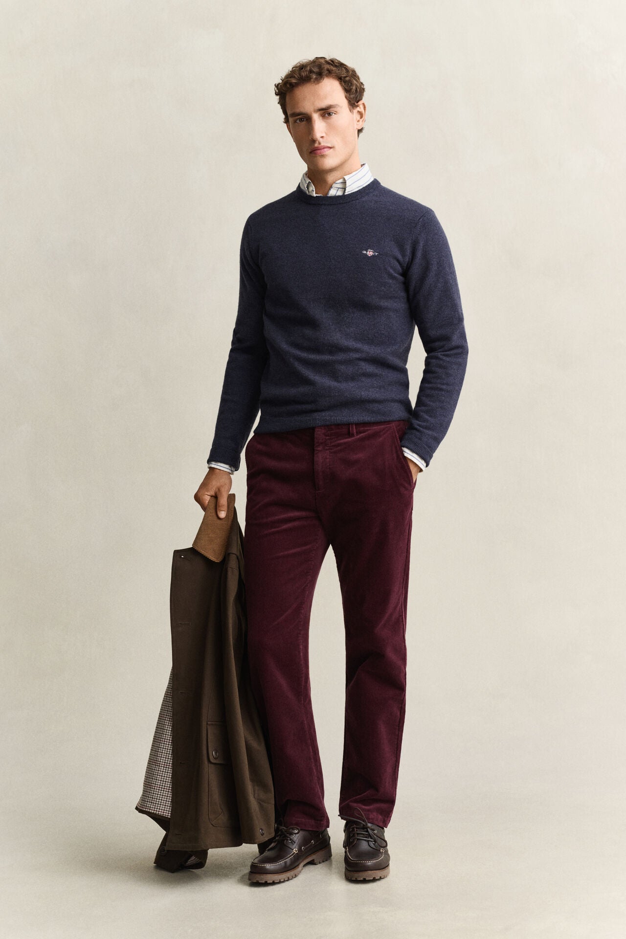 Gant miesten neulepusero Superfine Lambswool C-Neck, Sininen, indigo