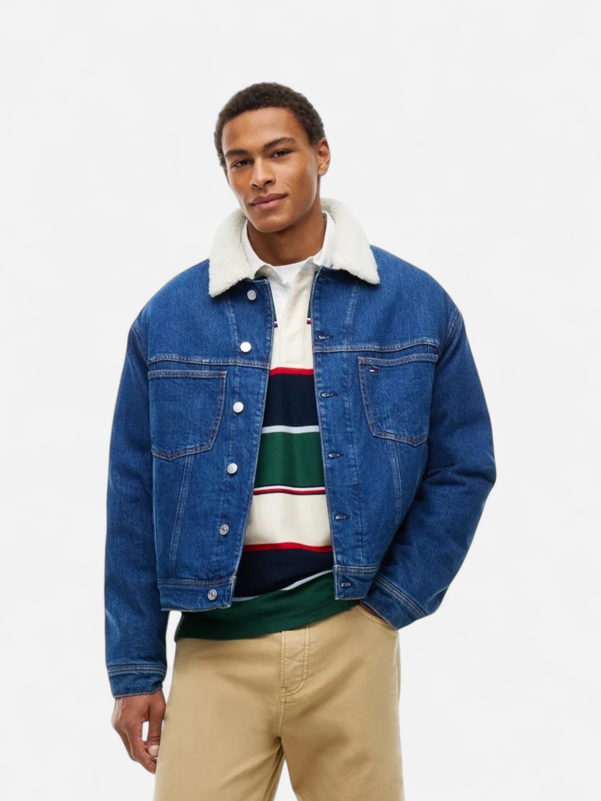 Tommy Jeans miesten farkkutakki Teddy Collar Denim Trucker Jacket, indigo - Kekäle.fi