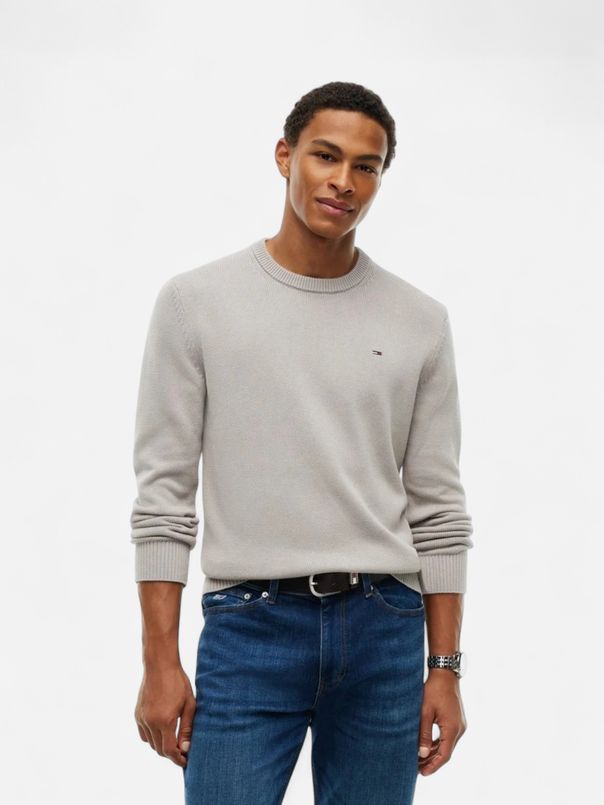Tommy Jeans miesten neulepusero Slim Essential Sweater, Gulf Sand - Kekäle.fi