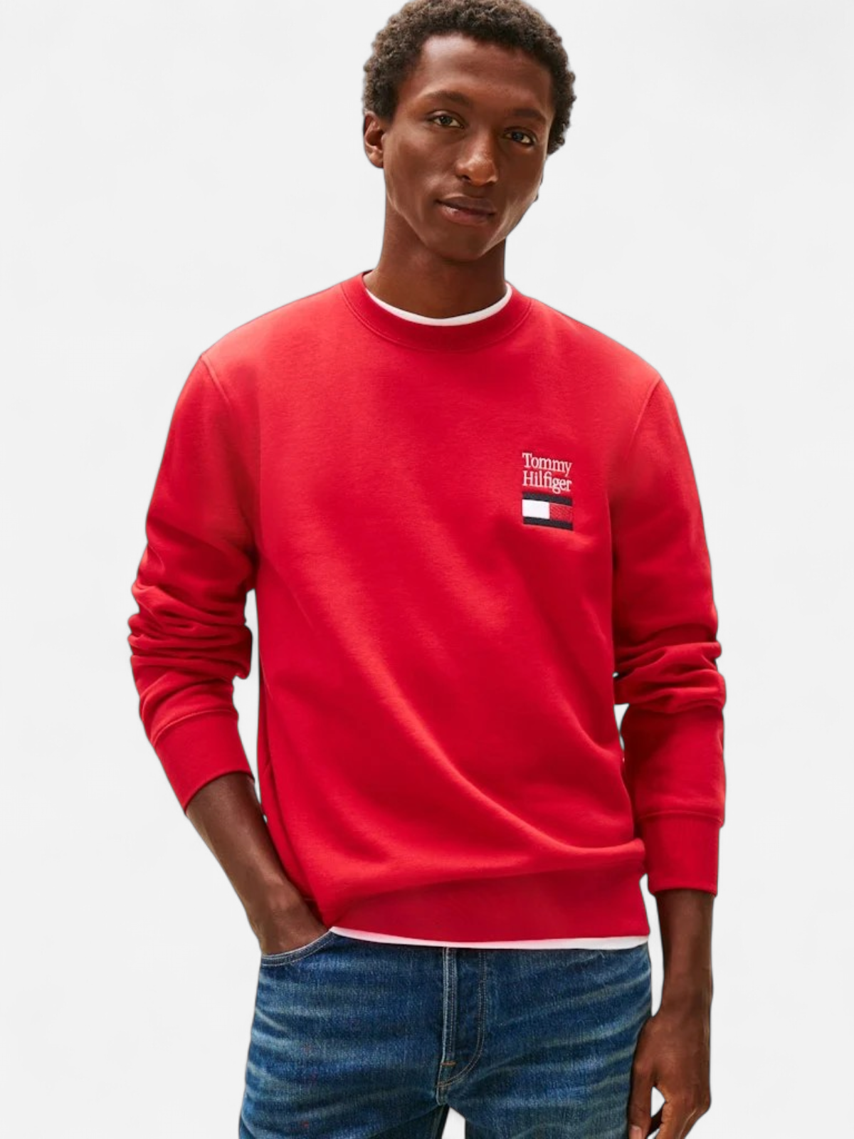 Tommy Hilfiger miesten collegepaita Tommy Ebro Flag Sweatshirt, punainen - Kekäle.fi