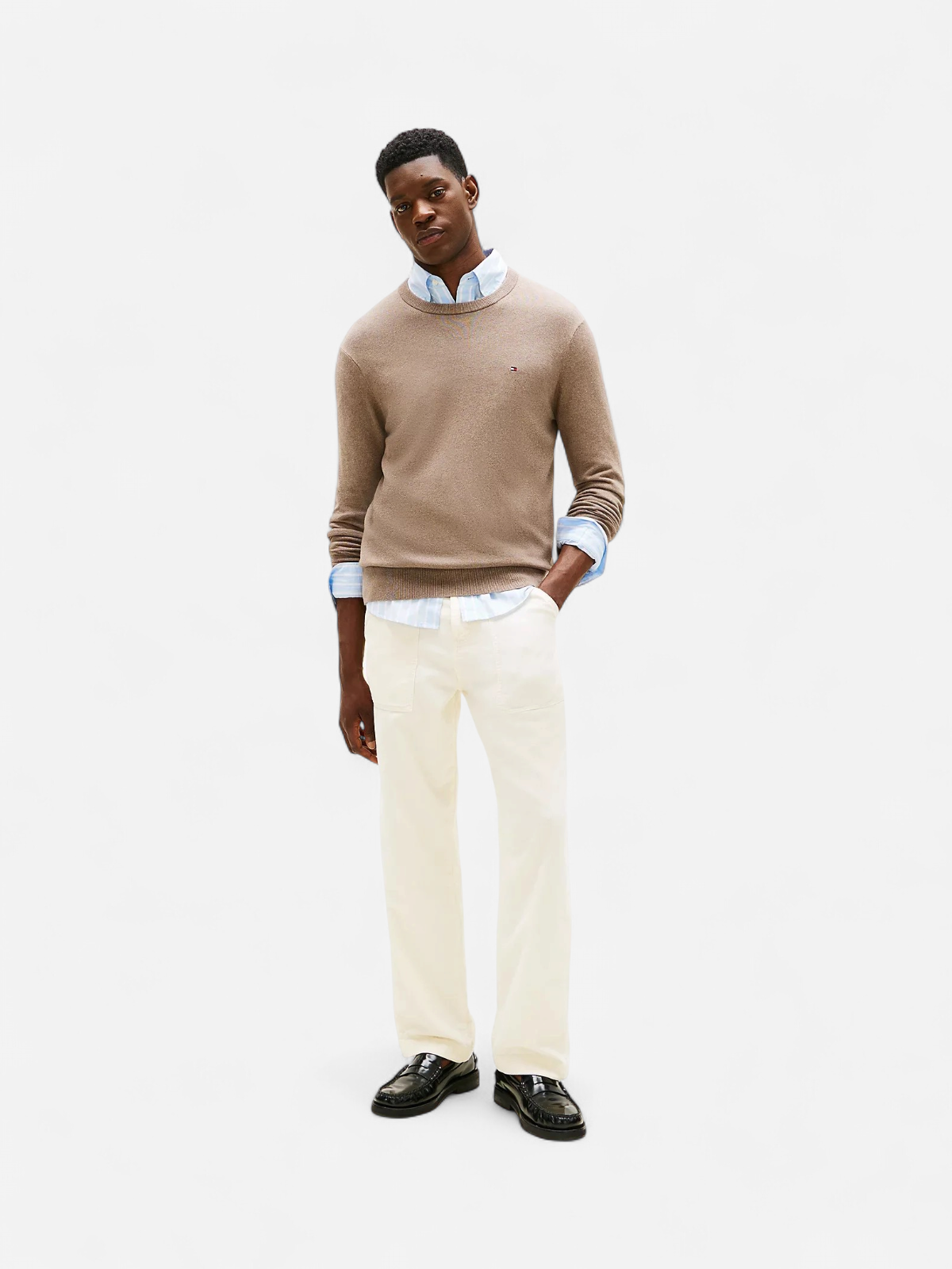 Tommy Hilfiger miesten neulepusero PIMA ORG CTN CASHMERE CREW NECK, Beige - Kekäle.fi