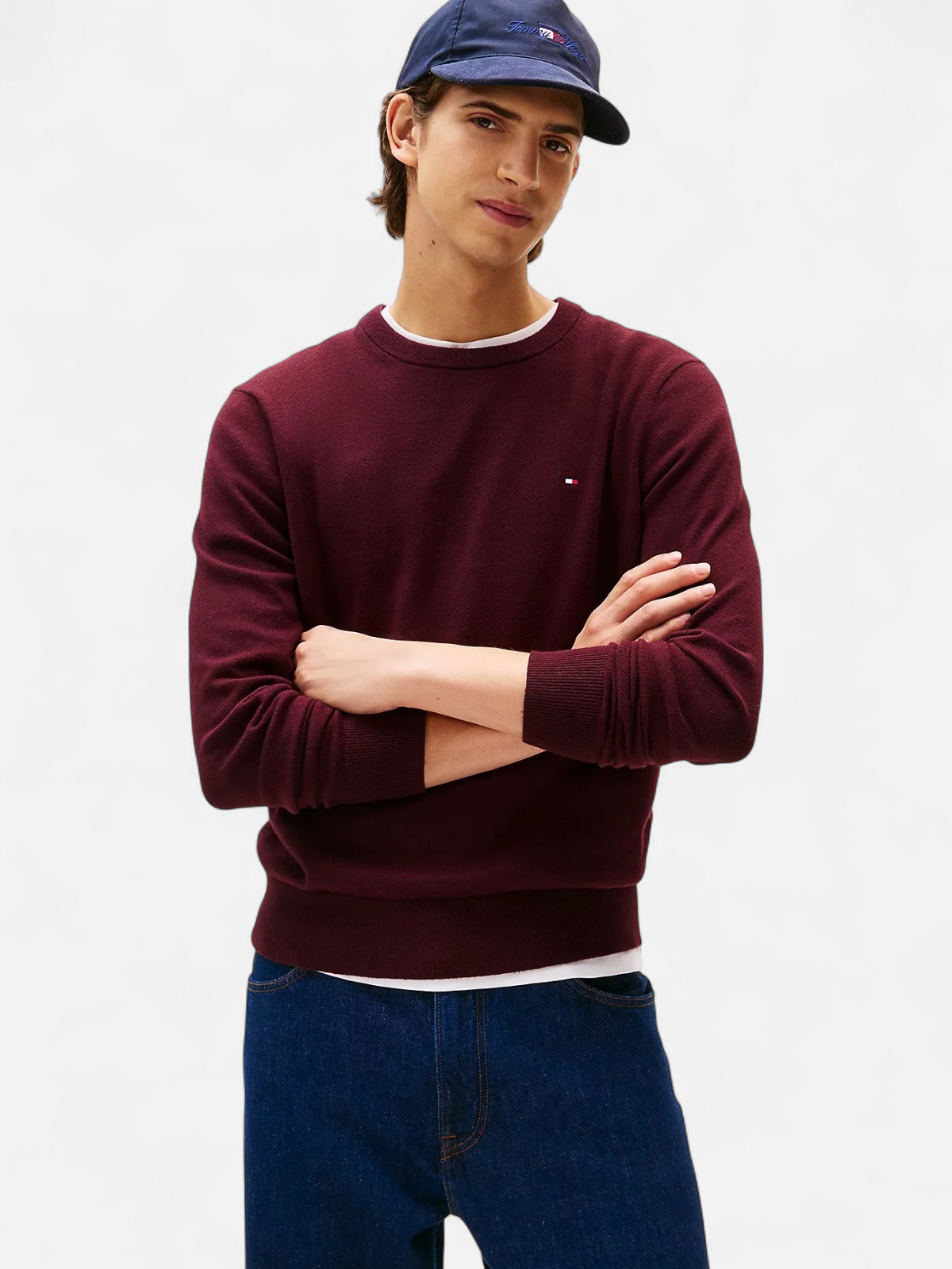 Tommy Hilfiger miesten neule, PIMA ORG CTN CASHMERE CREW NECK Viininpunainen - Kekäle.fi