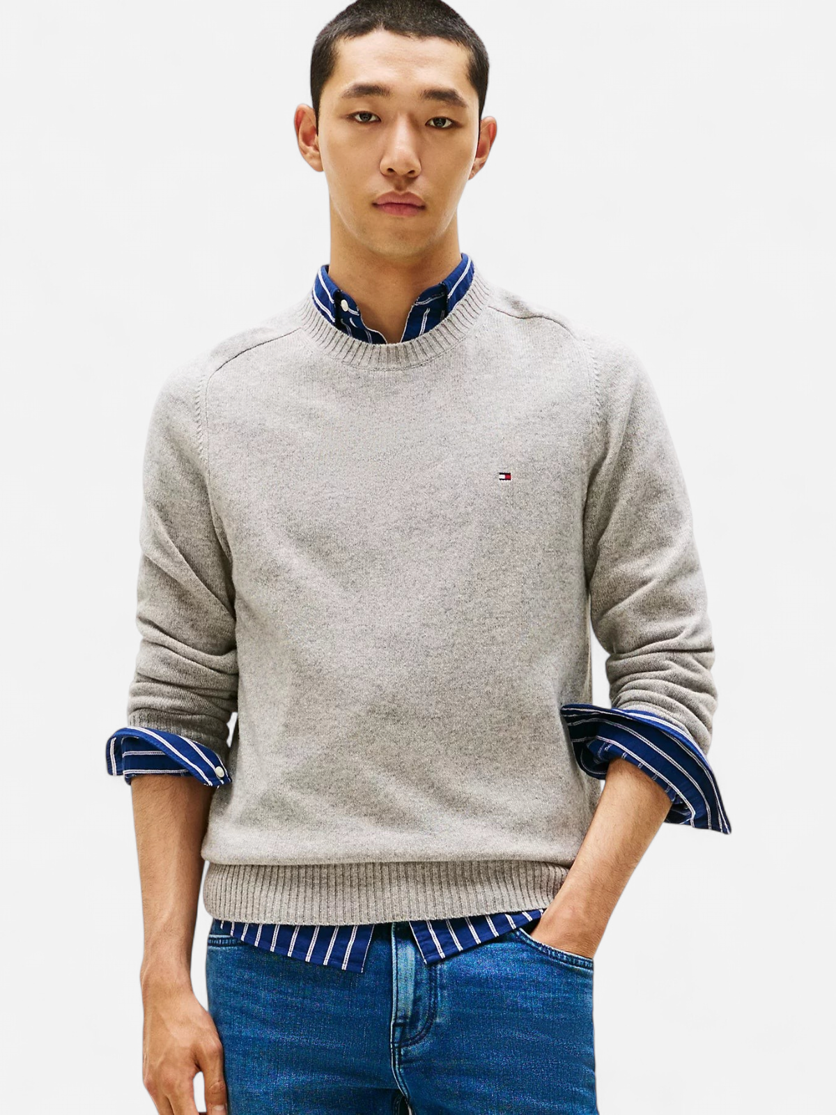 Tommy Hilfiger miesten neulepusero, CLAMBSWOOL CREW NECK Vaaleanharmaa - Kekäle.fi