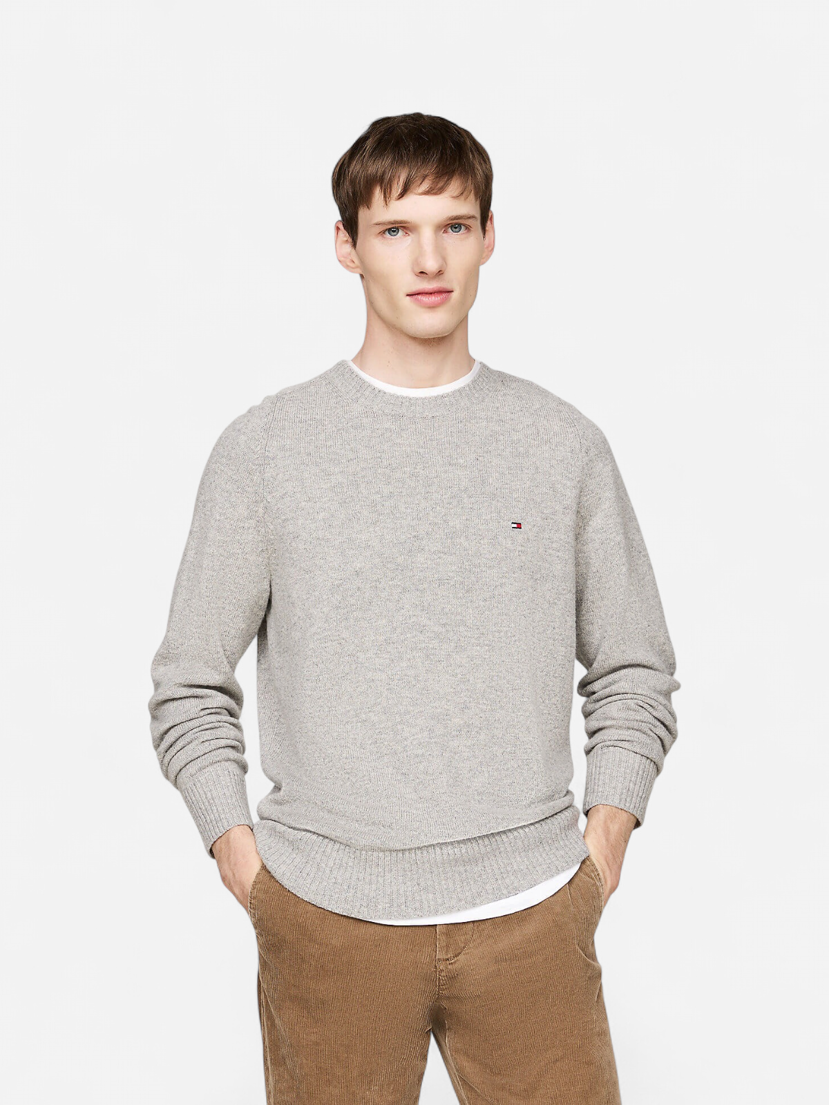 Tommy Hilfiger Miesten Neulepusero, LAMBSWOOL CREW NECK KONEPESTÄVÄ Keskiharmaa - Kekäle.fi