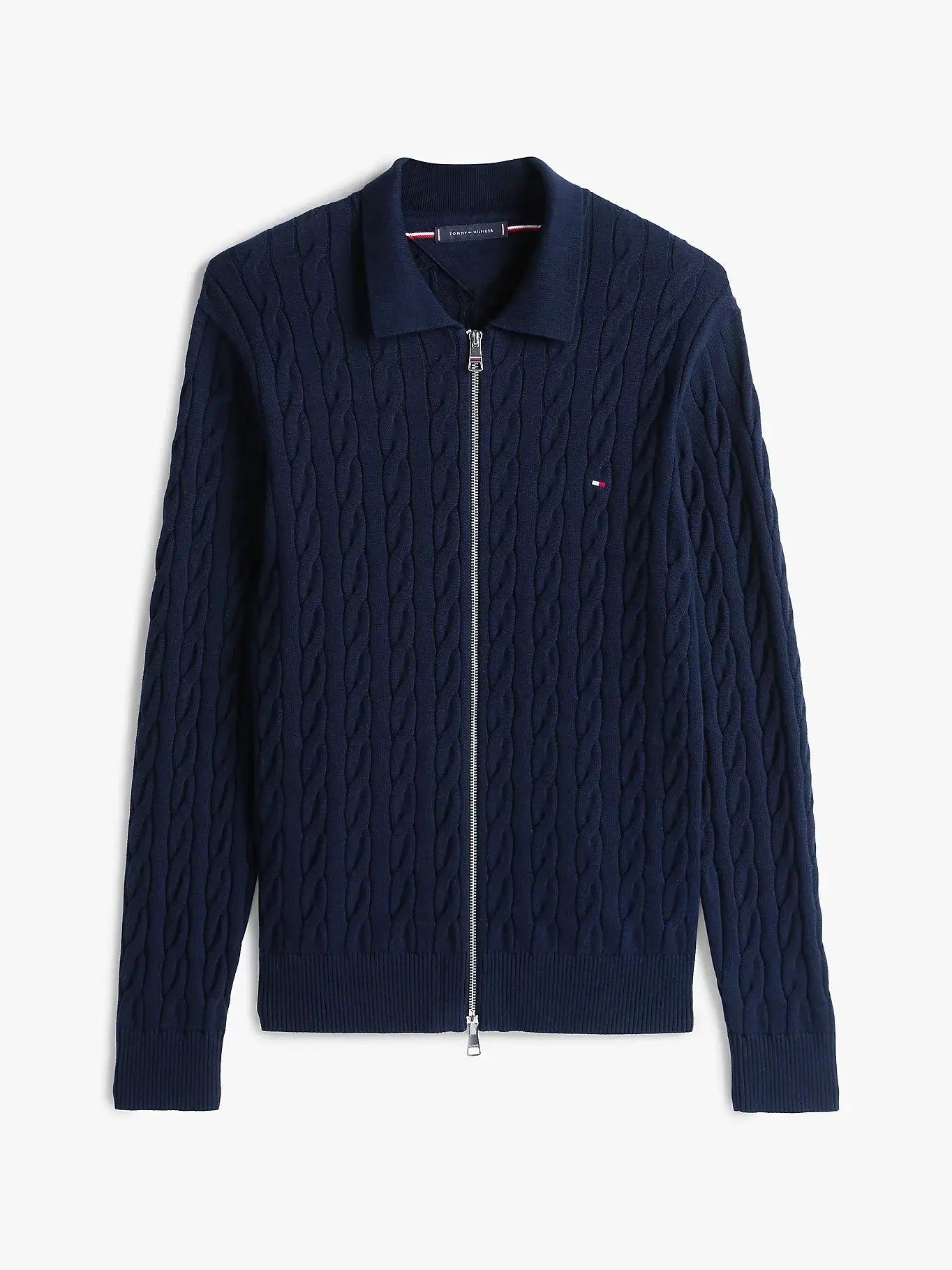 tommy-hilfiger-miesten-neuletakki-classic-cable-polo-zip-tummansininen-3