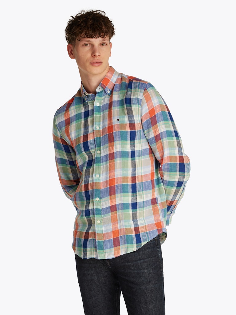 tommy-hilfiger-miesten-pellavapaita-linen-summer-madras-oranssiruutu-1
