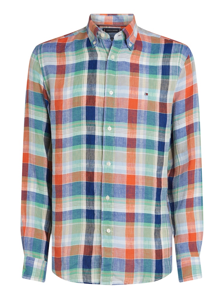 tommy-hilfiger-miesten-pellavapaita-linen-summer-madras-oranssiruutu-3