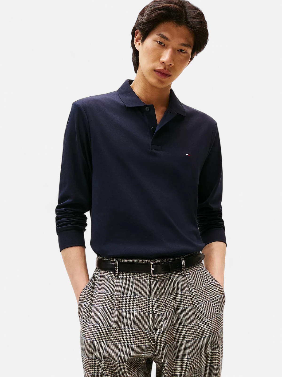 Tommy Hilfiger miesten pitkähihainen pikeepaita, L/S LIQUID COTTON REG POLO Tummansininen - Kekäle.fi