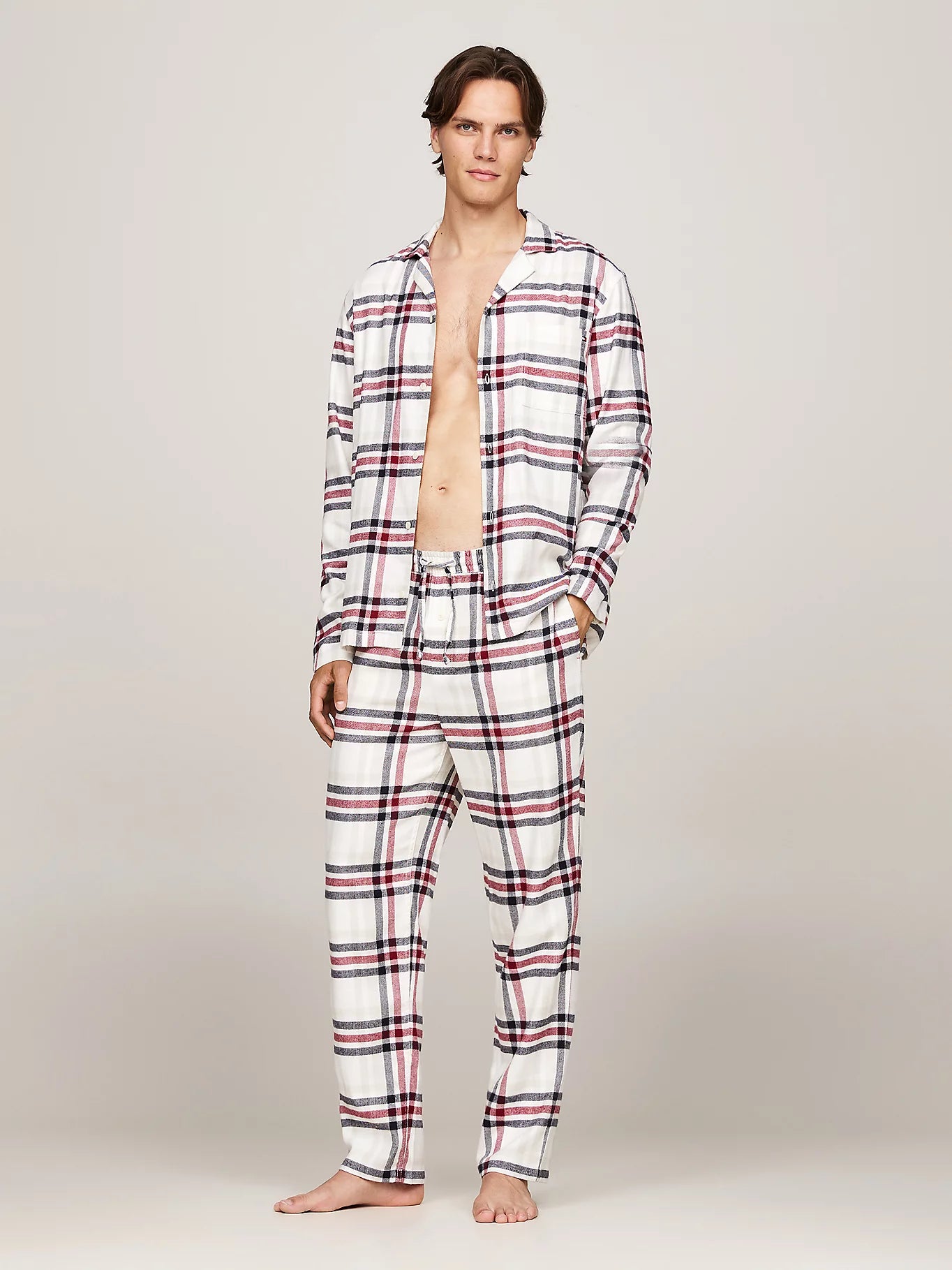 tommy-hilfiger-miesten-pyjamasetti-ls-flannel-pj-shirt-set-punainen-ruutu-1