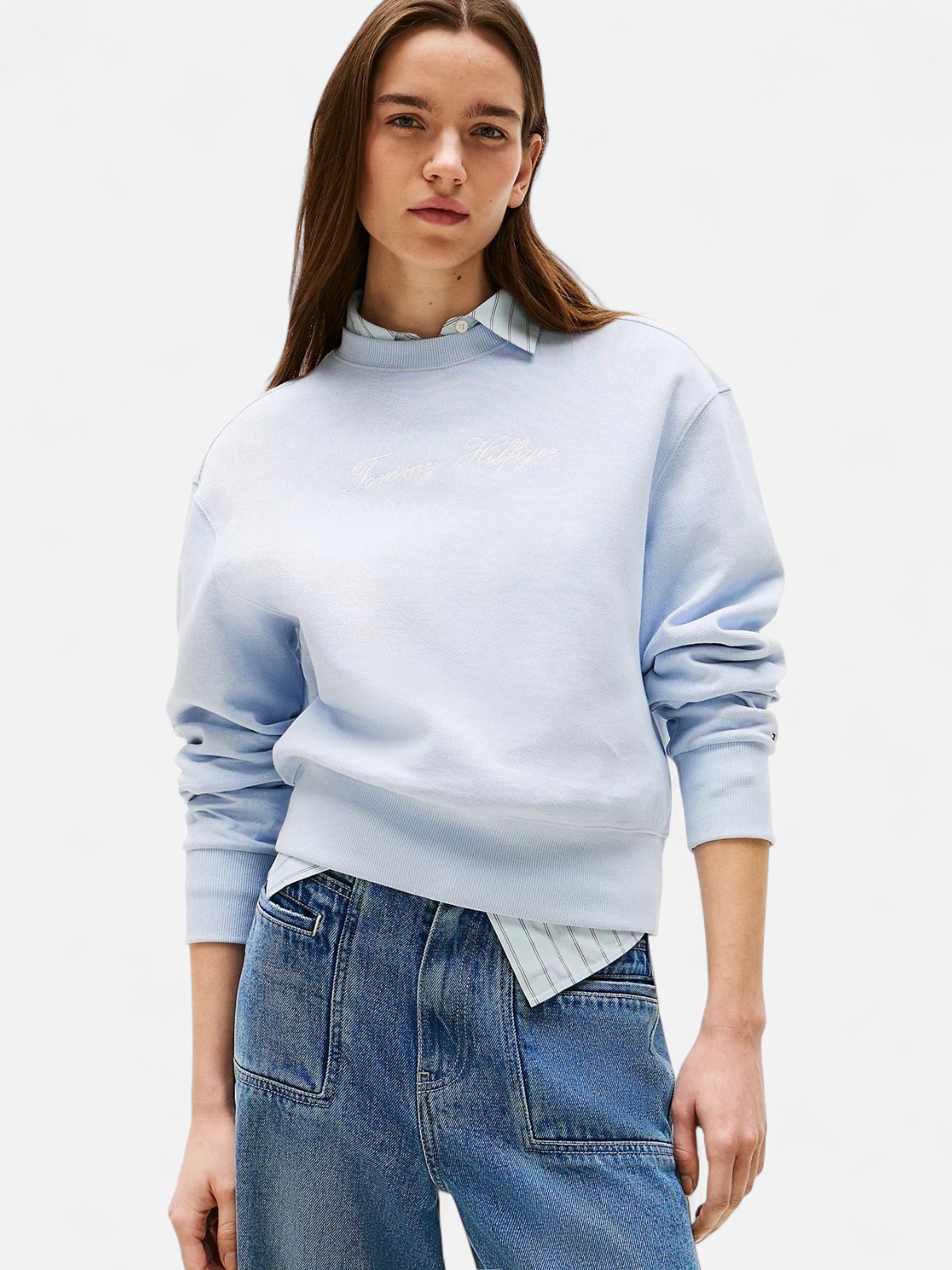 Tommy Hilfiger naisten college, SCRIPT REG PIQUE SWEATER Vaaleansininen - Kekäle.fi