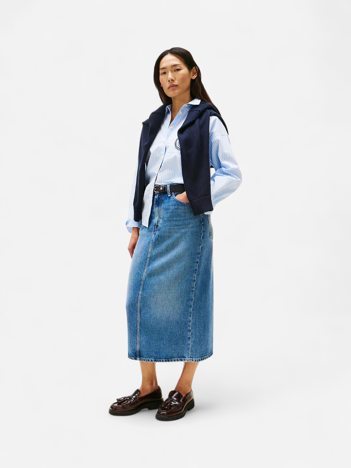 Tommy Hilfiger naisten hame, LANA MIDI HW SKIRT Indigo - Kekäle.fi