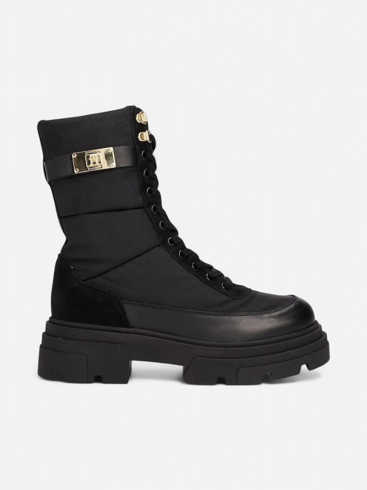 Tommy Hilfiger Naisten Kengät, BIKER LEATHER MIX LACE-UP Musta - Kekäle.fi