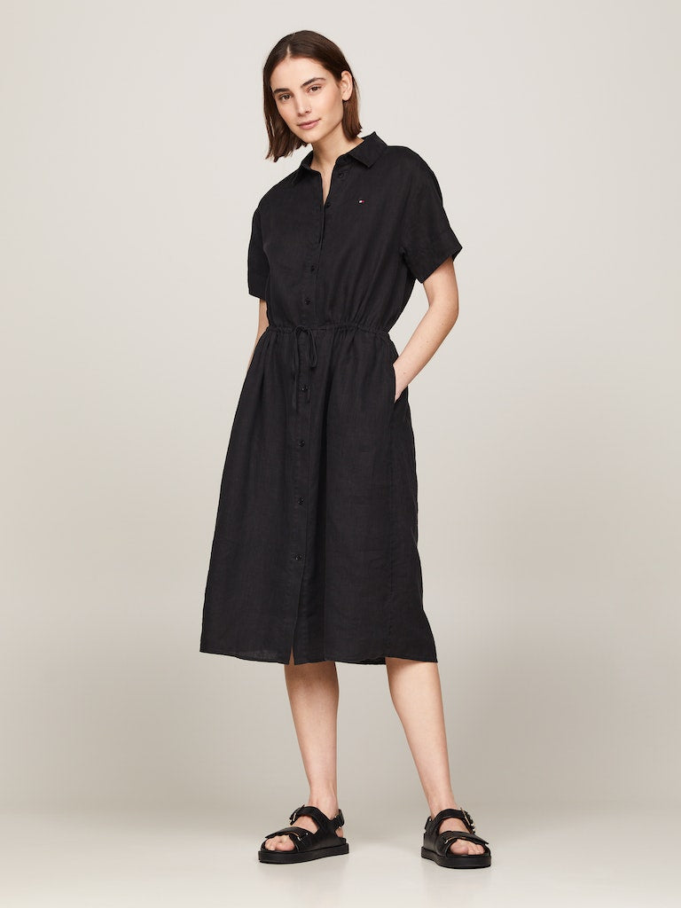 tommy-hilfiger-naisten-mekko-linen-ss-midi-shirt-dress-musta-1