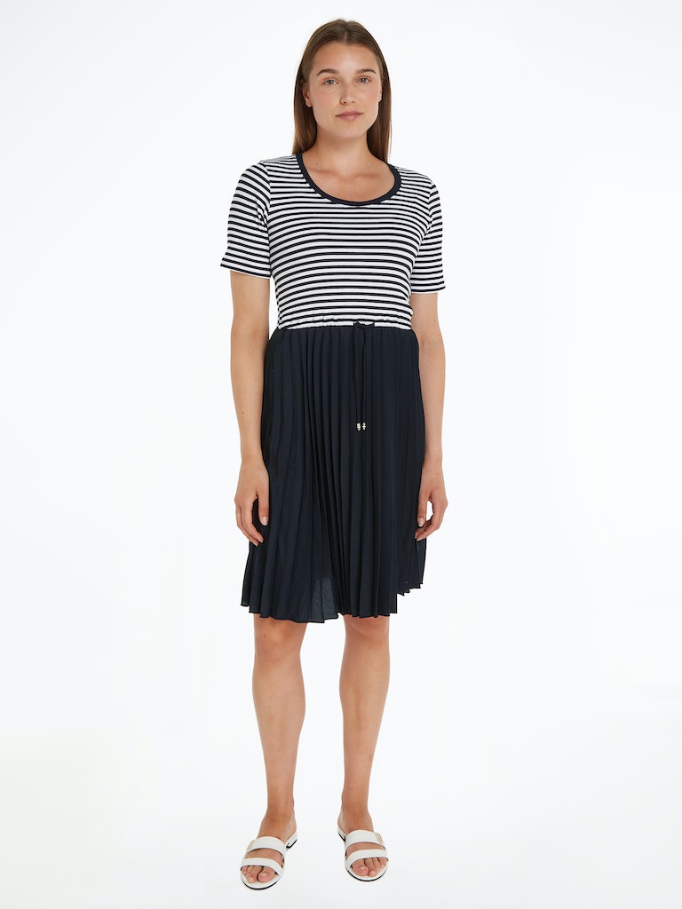 tommy-hilfiger-naisten-mekko-rib-cnk-pleated-knee-dress-raidallinen-sininen-1