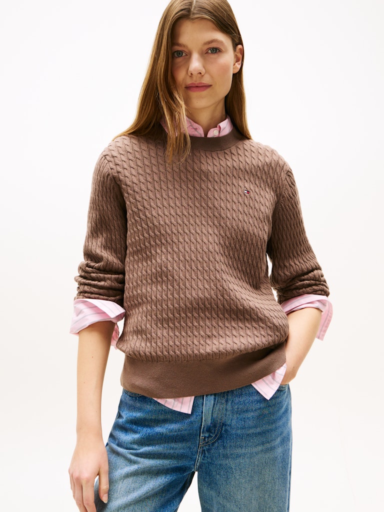 tommy-hilfiger-naisten-neulepusero-co-cable-c-nk-ls-sweater-tummanruskea-1