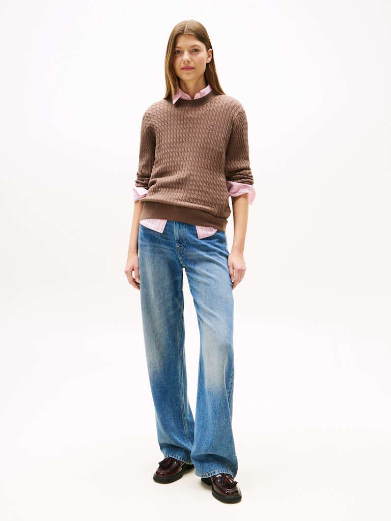 tommy-hilfiger-naisten-neulepusero-co-cable-c-nk-ls-sweater-tummanruskea-3
