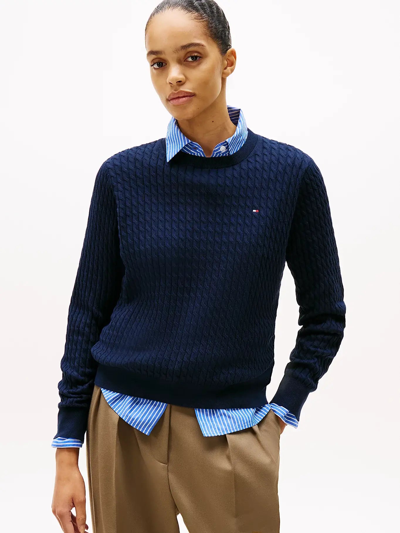 tommy-hilfiger-naisten-neulepusero-co-cable-c-nk-ls-sweater-tummansininen-1