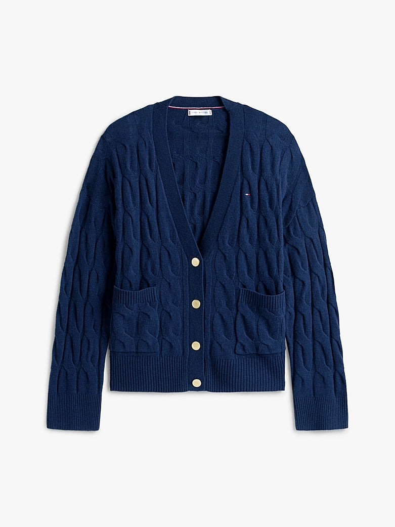 tommy-hilfiger-naisten-neuletakki-soft-wool-cable-v-nk-ls-cardigan-tummansininen-3