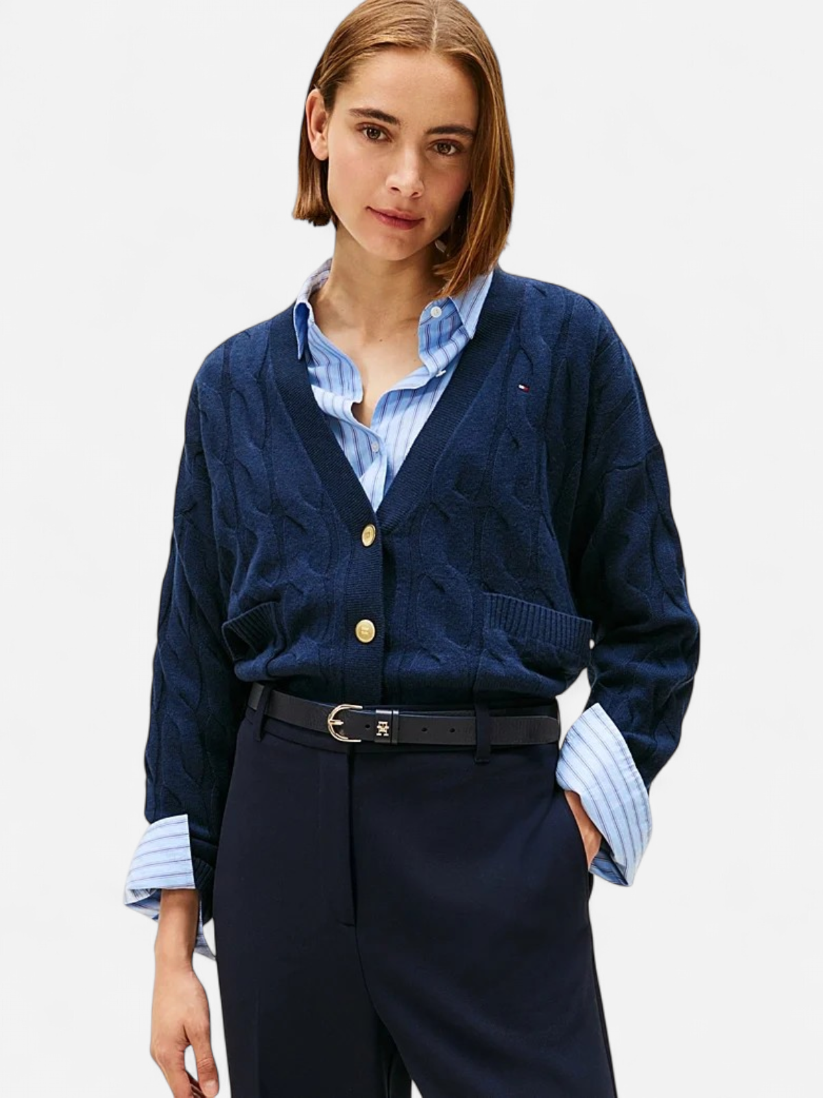 Tommy Hilfiger naisten neuletakki, SOFT WOOL CABLE V-NK LS CARDIGAN Tummansininen - Kekäle.fi