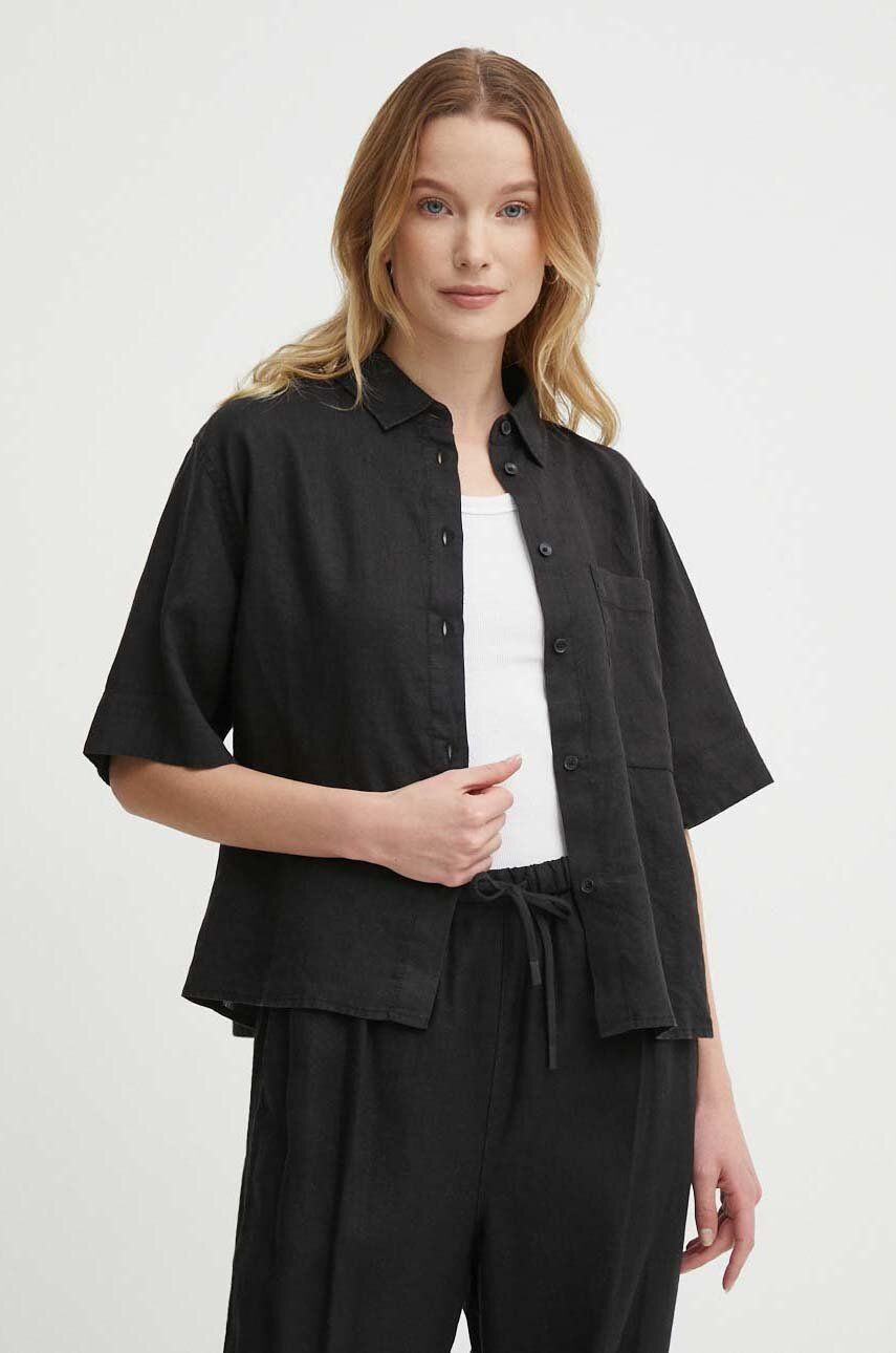 tommy-hilfiger-naisten-pellavapaita-linen-ss-shirt-musta-1