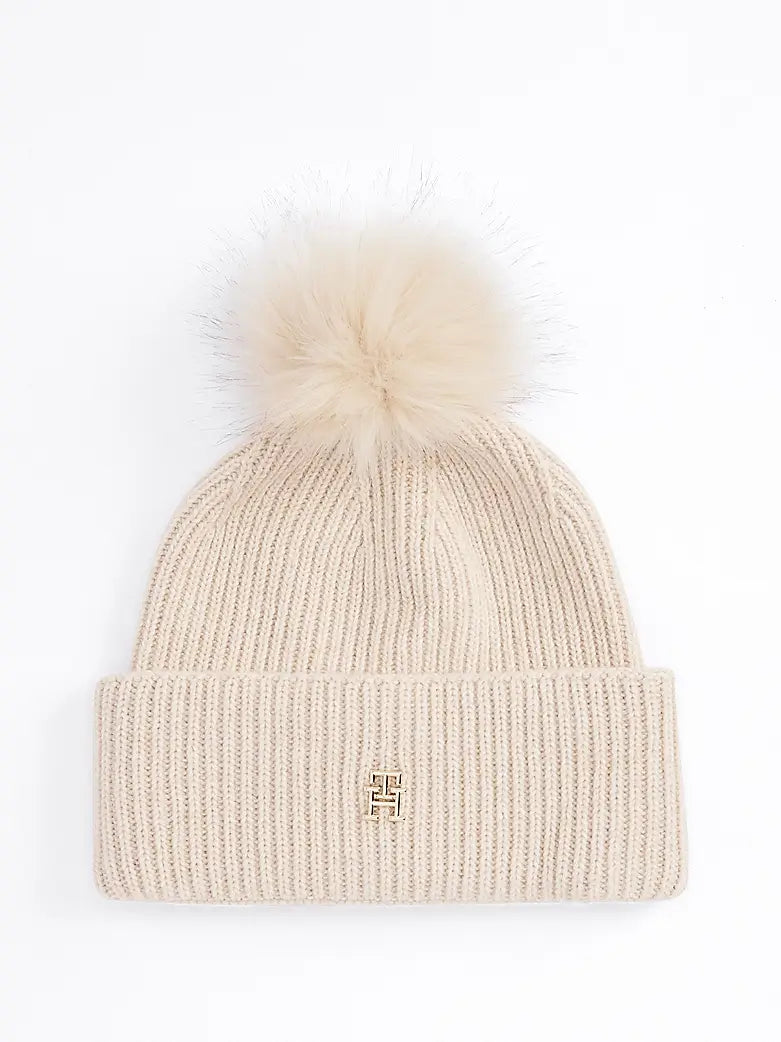 tommy-hilfiger-naisten-pipo-k-elevated-chic-beanie-pompom-luonnonvalkoinen-1