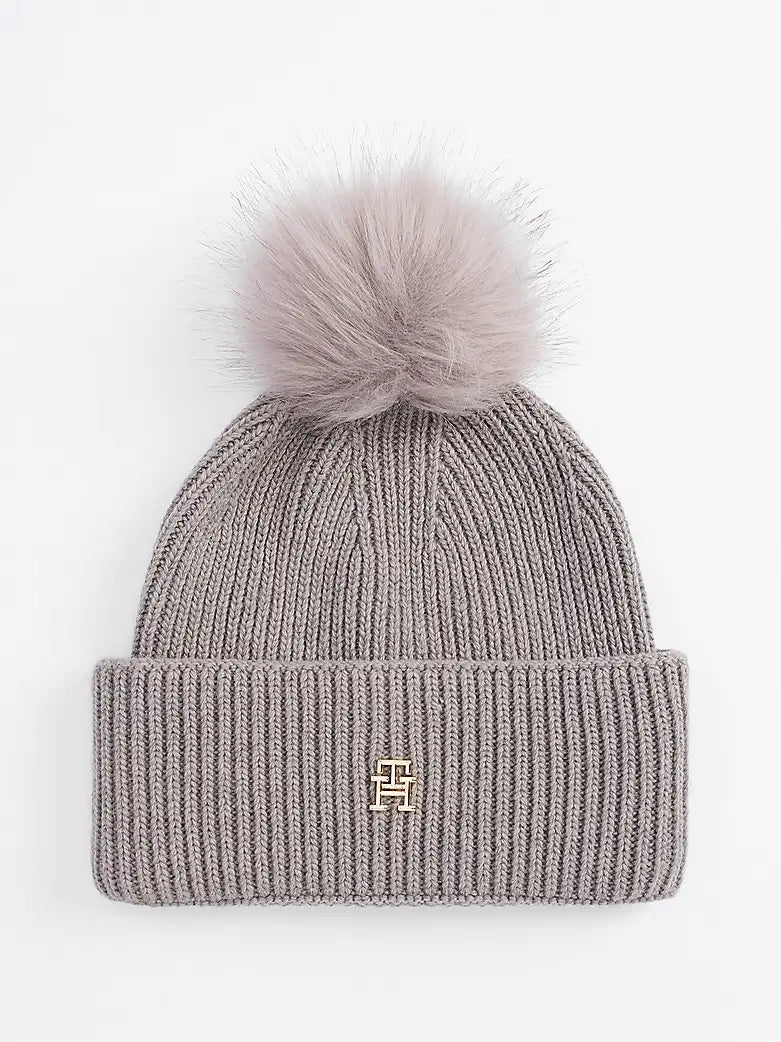 tommy-hilfiger-naisten-pipo-k-elevated-chic-beanie-pompom-vaaleanharmaa-1