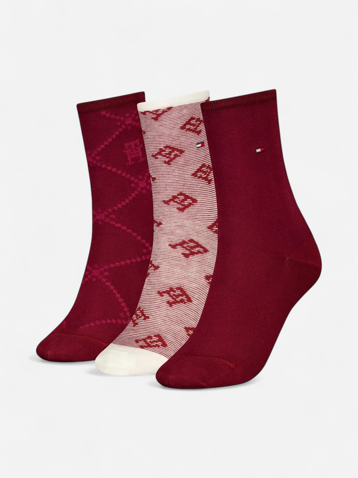 Tommy Hilfiger Naisten Sukat, WOMEN SOCK MONOGRAM GIFT BOX 3PK Punainen Kuosi - Kekäle.fi