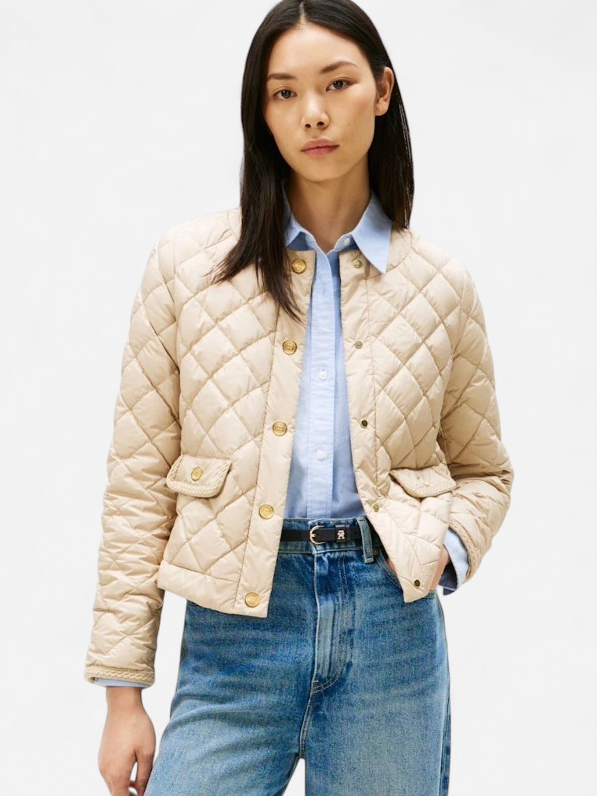 Tommy Hilfiger naisten untuvatakki Button Quilted Reg Lady Jacket, beige - Kekäle.fi