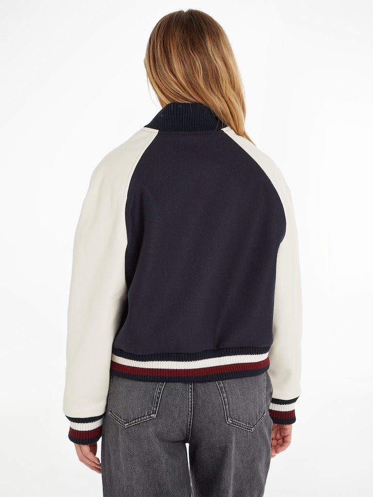 Tommy Hilfiger naisten takki, IMD LEATHER WOOL BLEND BOMBER MUSTAVALKOINEN