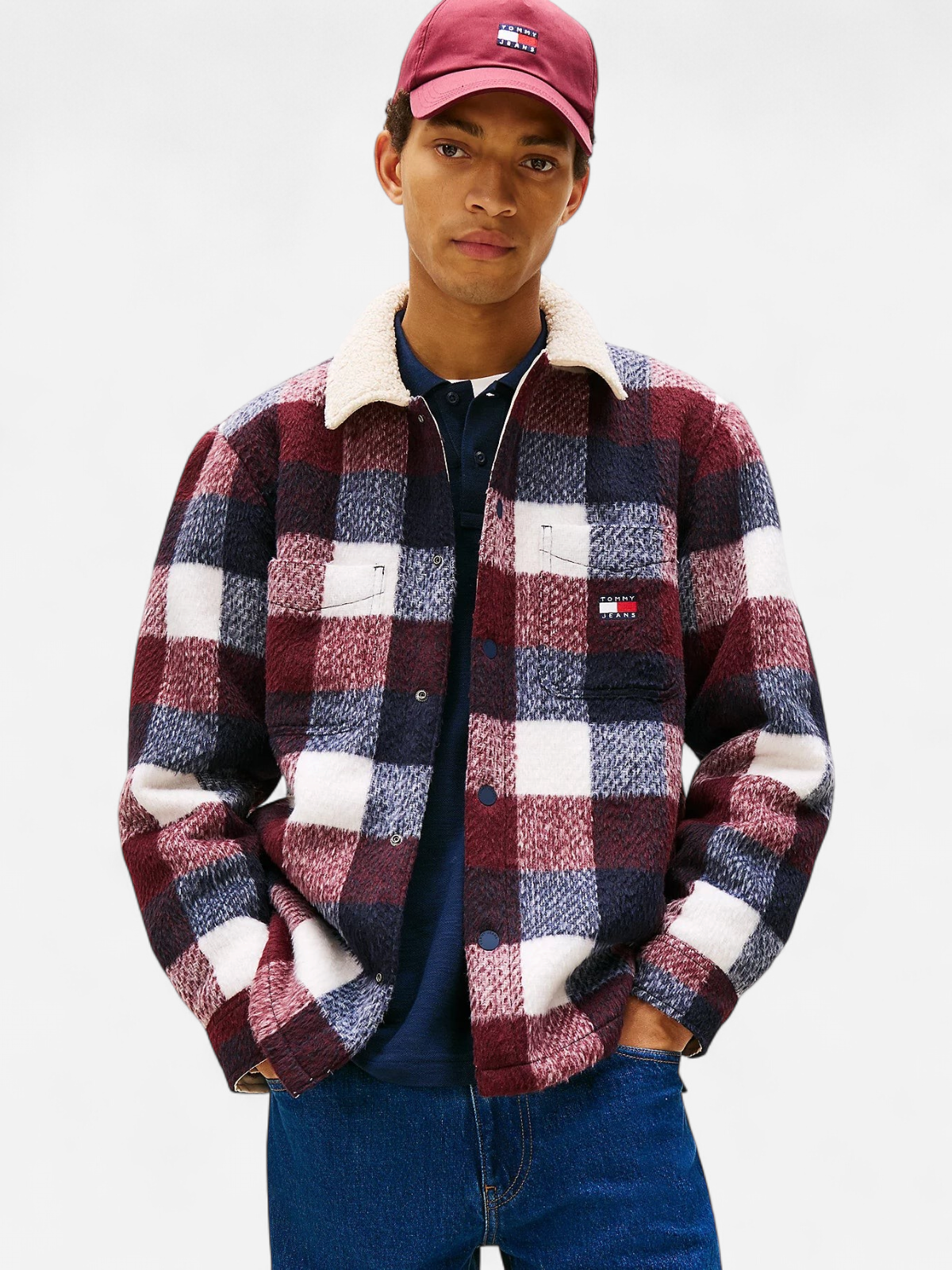 Tommy Jeans miesten flanellipaita, TJM CHECK TEDDY CLLR OVERSHIRT Sininen Ruutu - Kekäle.fi